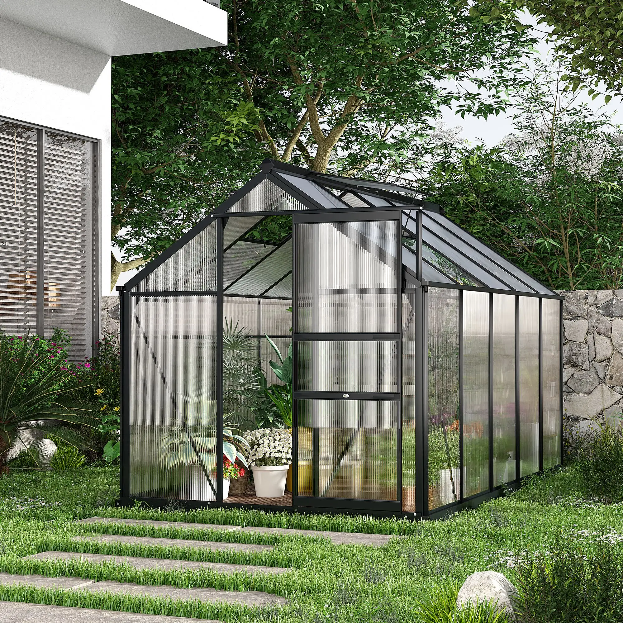 Outsunny 6 x 10ft Polycarbonate Greenhouse, Grey - Image 10