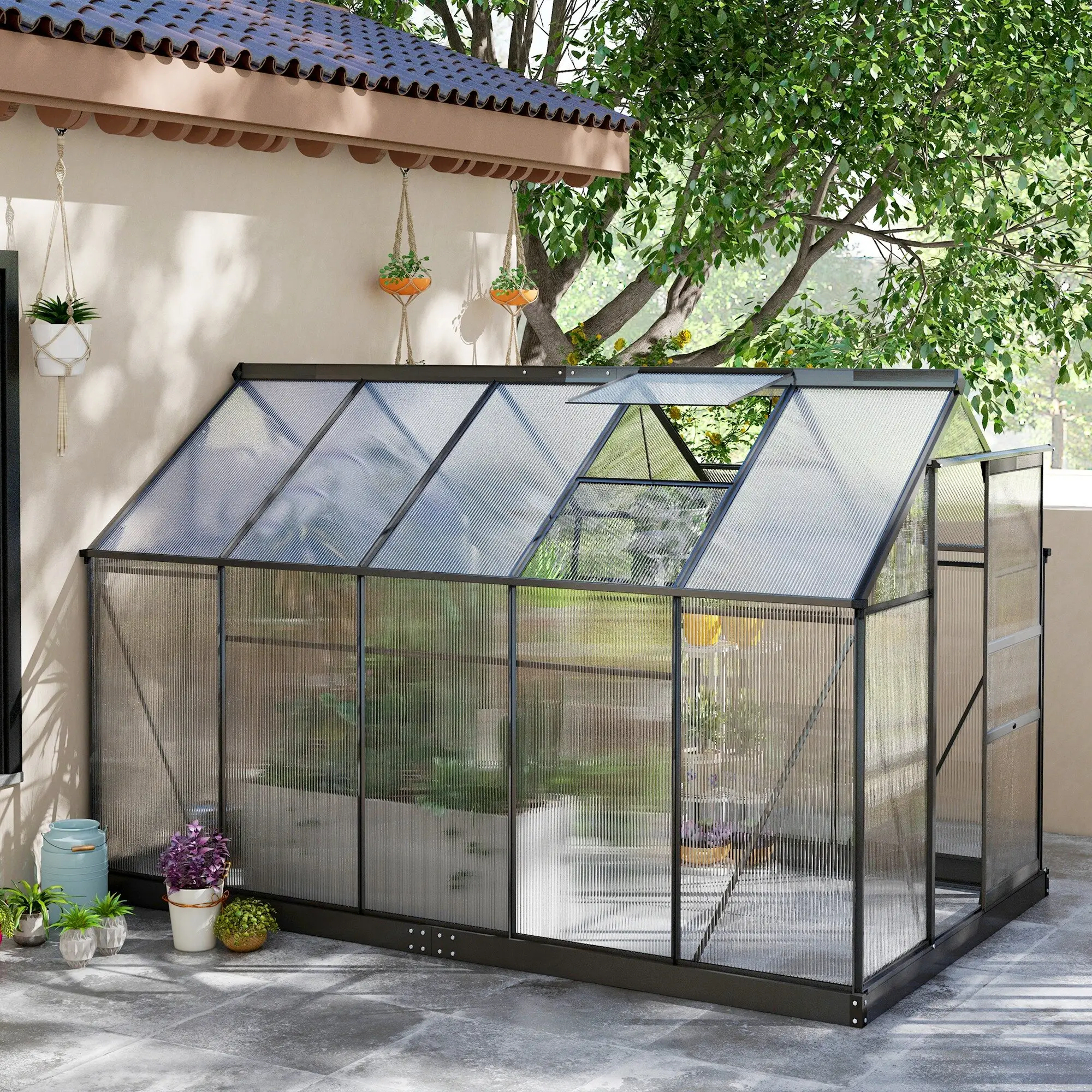 Outsunny 6 x 10ft Polycarbonate Greenhouse, Grey - Image 11