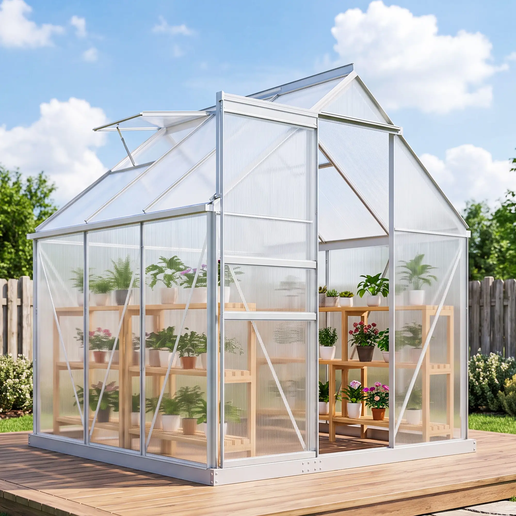 Outsunny 190 x 190cm Polycarbonate Greenhouse, Silver - Image 2