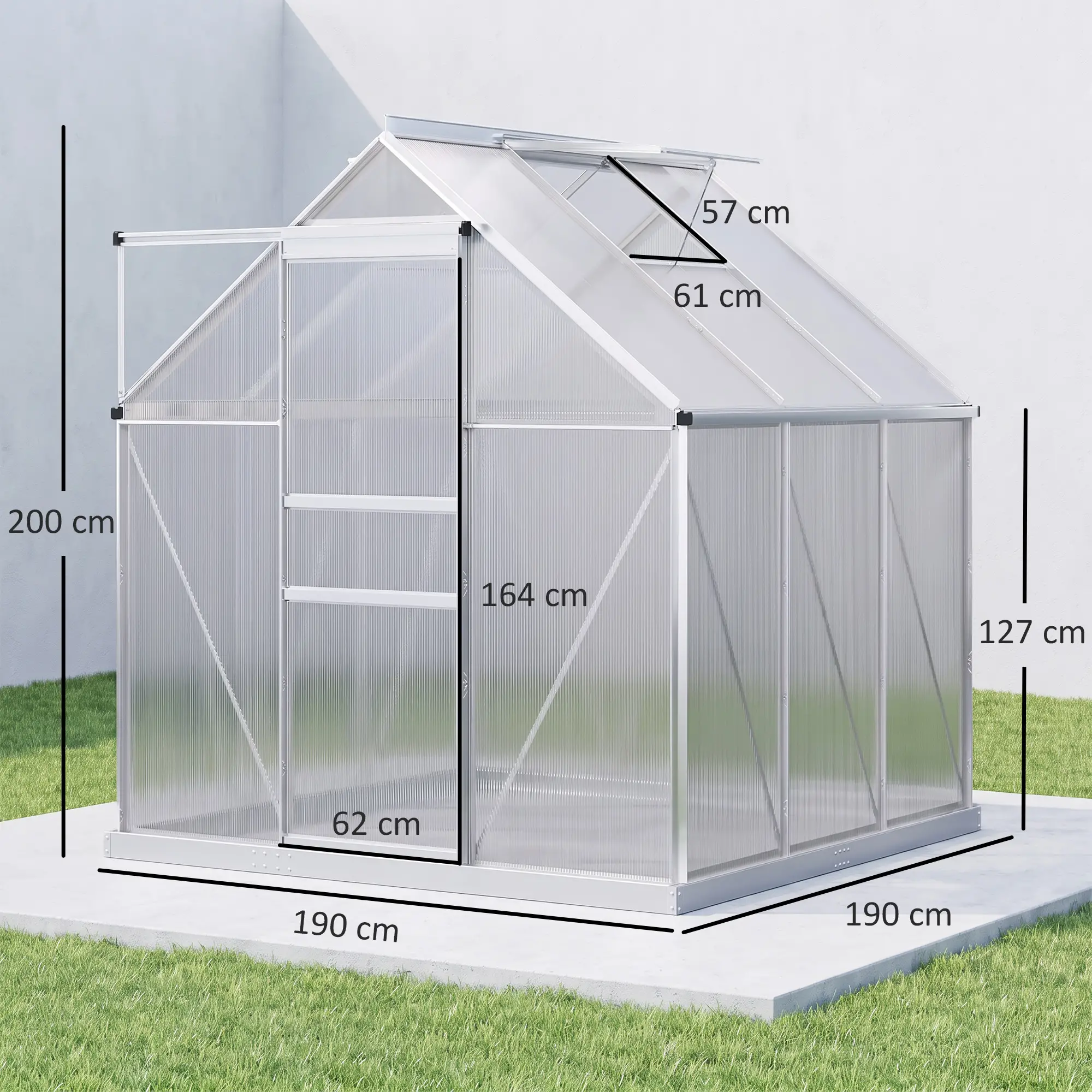 Outsunny 190 x 190cm Polycarbonate Greenhouse, Silver - Image 3