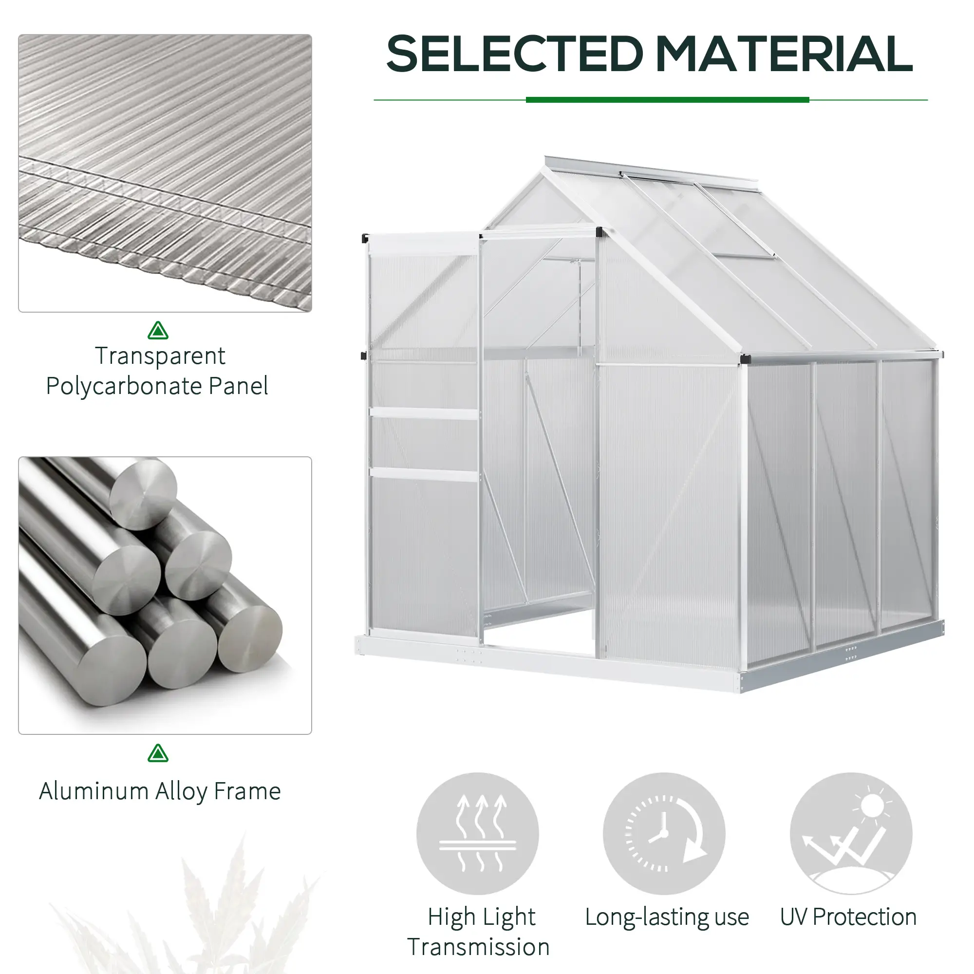 Outsunny 190 x 190cm Polycarbonate Greenhouse, Silver - Image 4