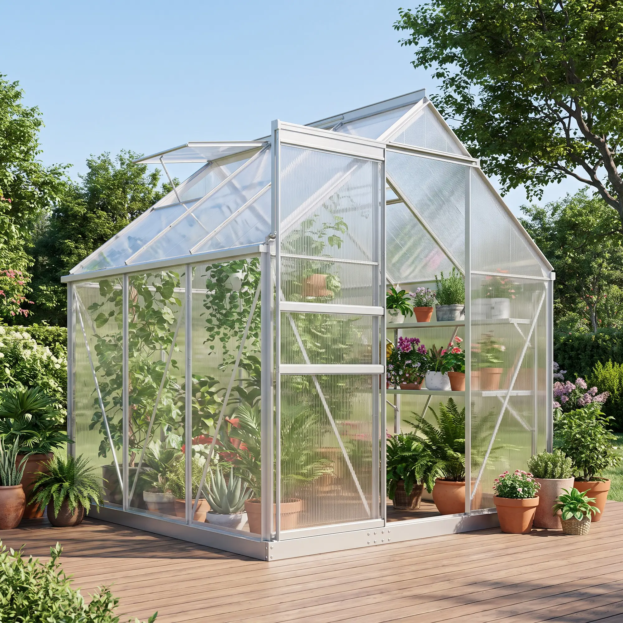 Outsunny 190 x 190cm Polycarbonate Greenhouse, Silver - Image 8
