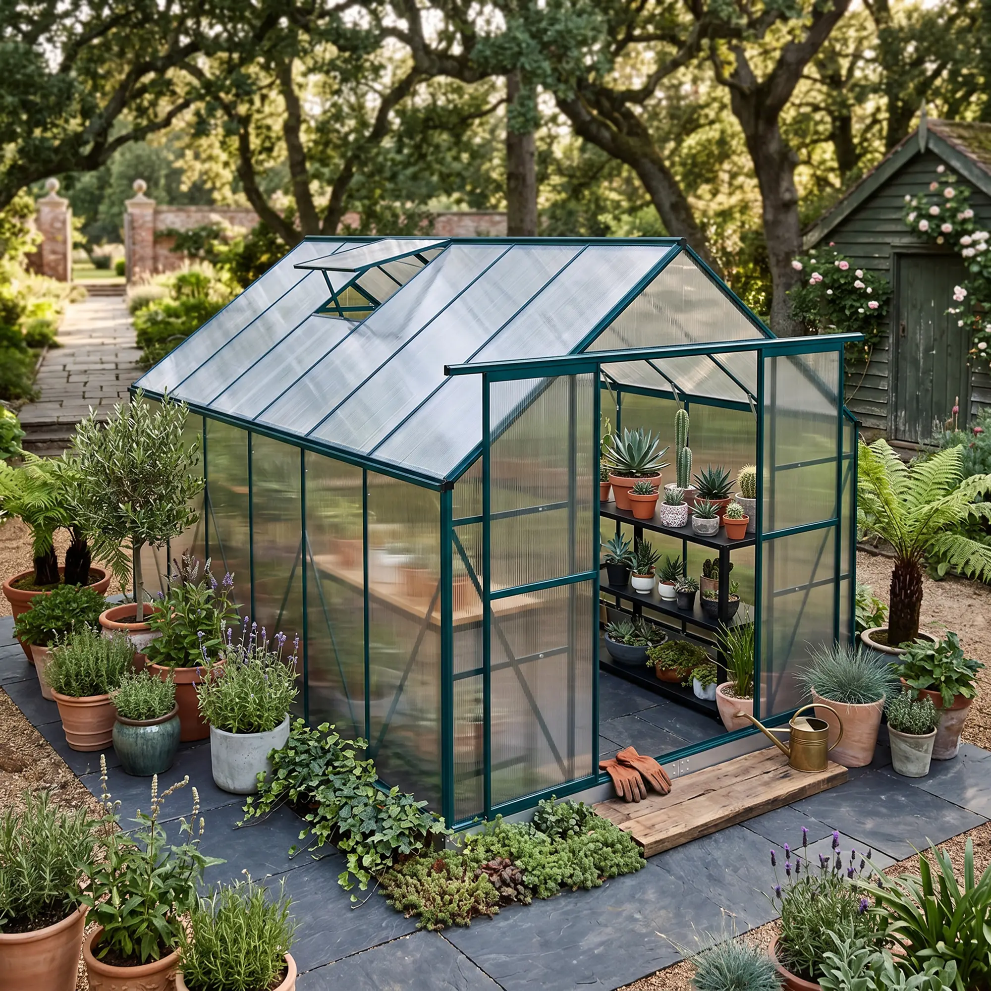 Outsunny 8 x 12ft Polycarbonate Greenhouse, Green - Image 2