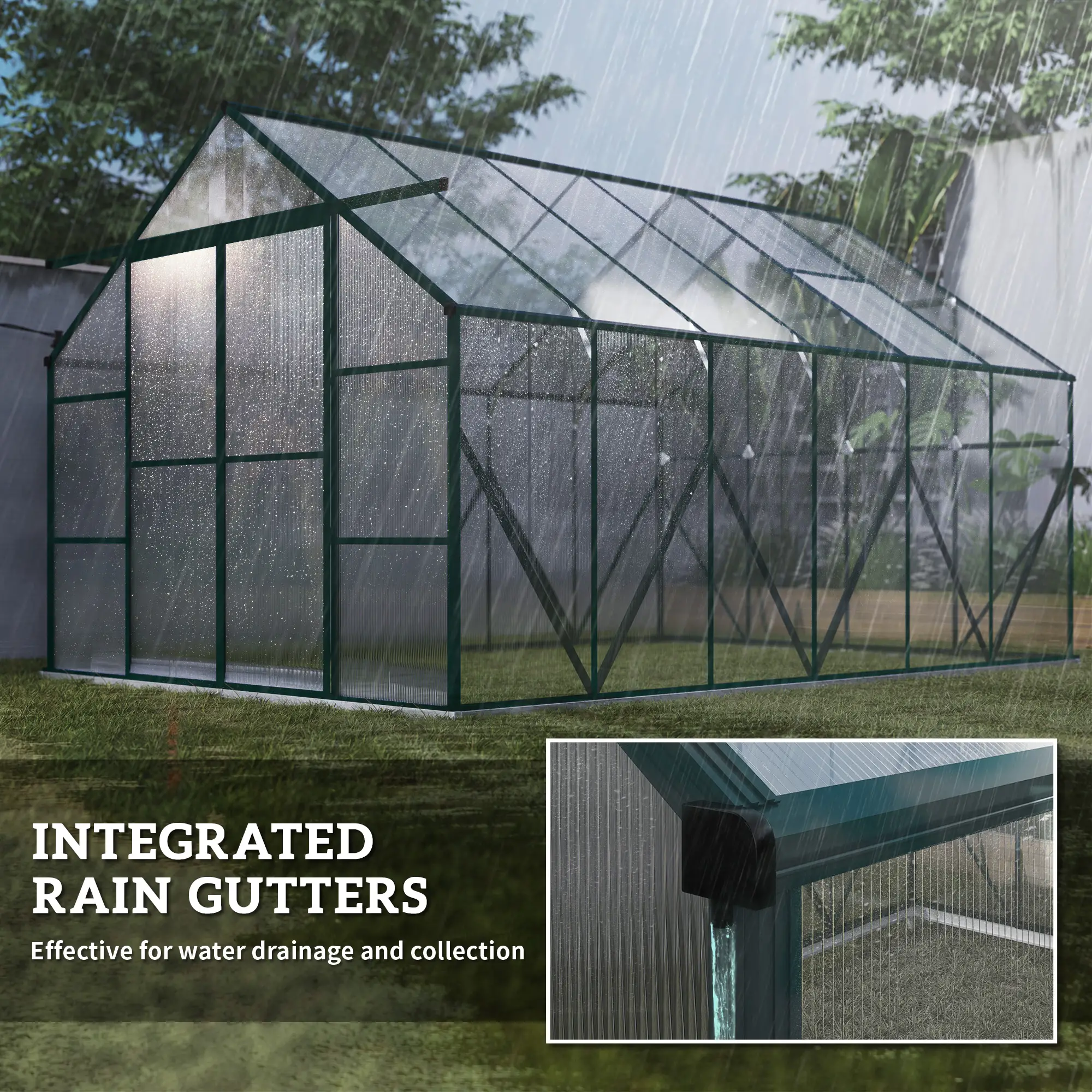 Outsunny 8 x 12ft Polycarbonate Greenhouse, Green - Image 7