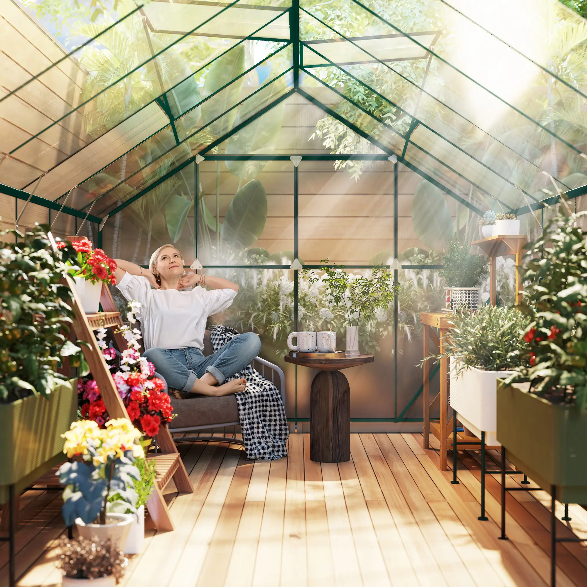 Outsunny 8 x 12ft Polycarbonate Greenhouse, Green - Image 8