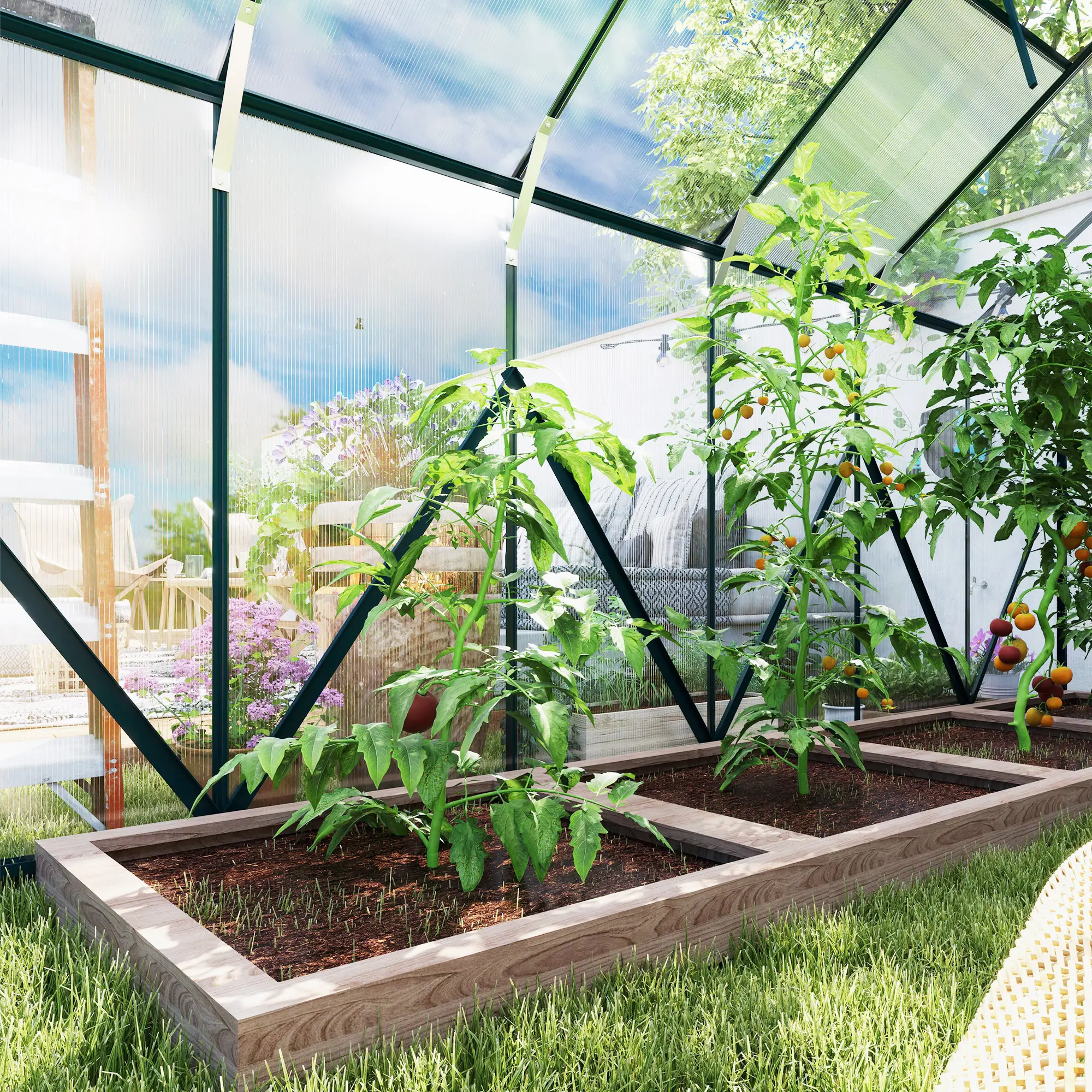 Outsunny 8 x 12ft Polycarbonate Greenhouse, Green - Image 9