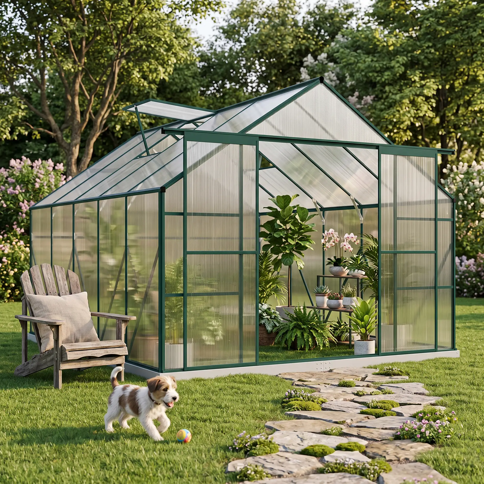 Outsunny 8 x 12ft Polycarbonate Greenhouse, Green - Image 13