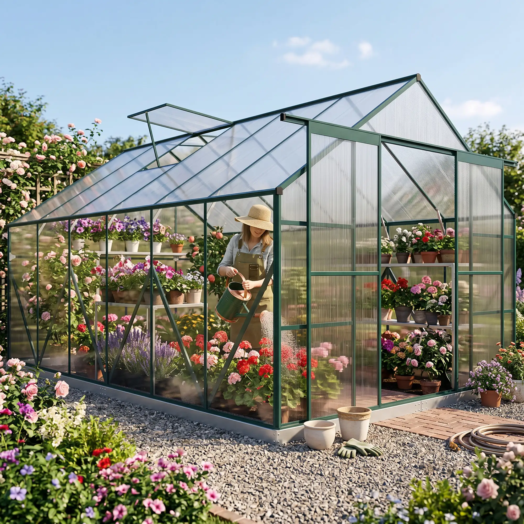 Outsunny 8 x 12ft Polycarbonate Greenhouse, Green - Image 14