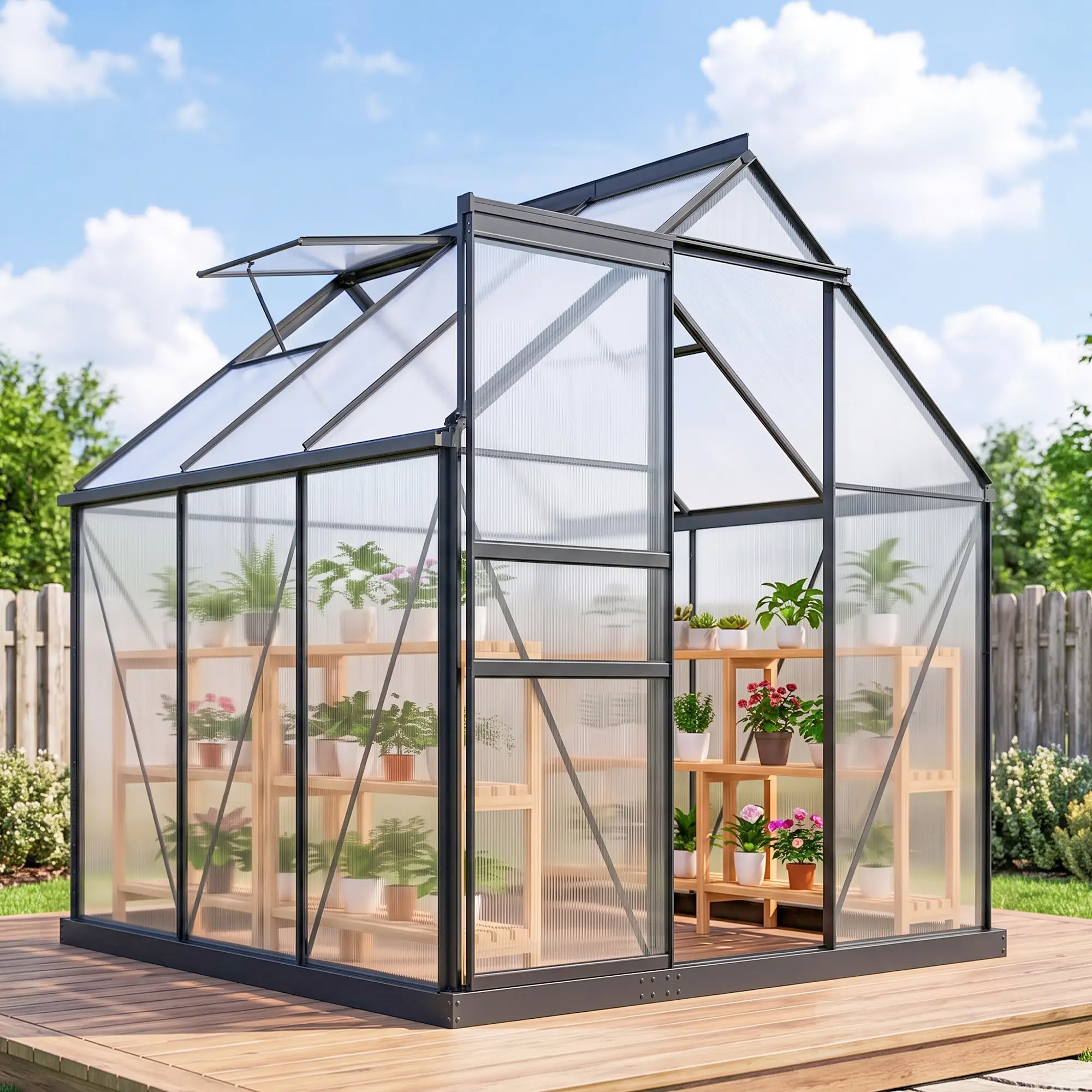 Outsunny 190 x 190cm Polycarbonate Greenhouse, Grey - Image 2