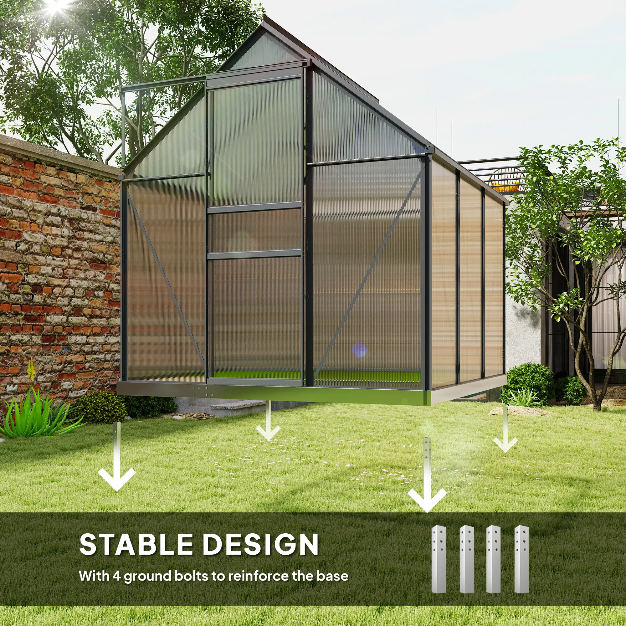 Outsunny 190 x 190cm Polycarbonate Greenhouse, Grey - Image 6