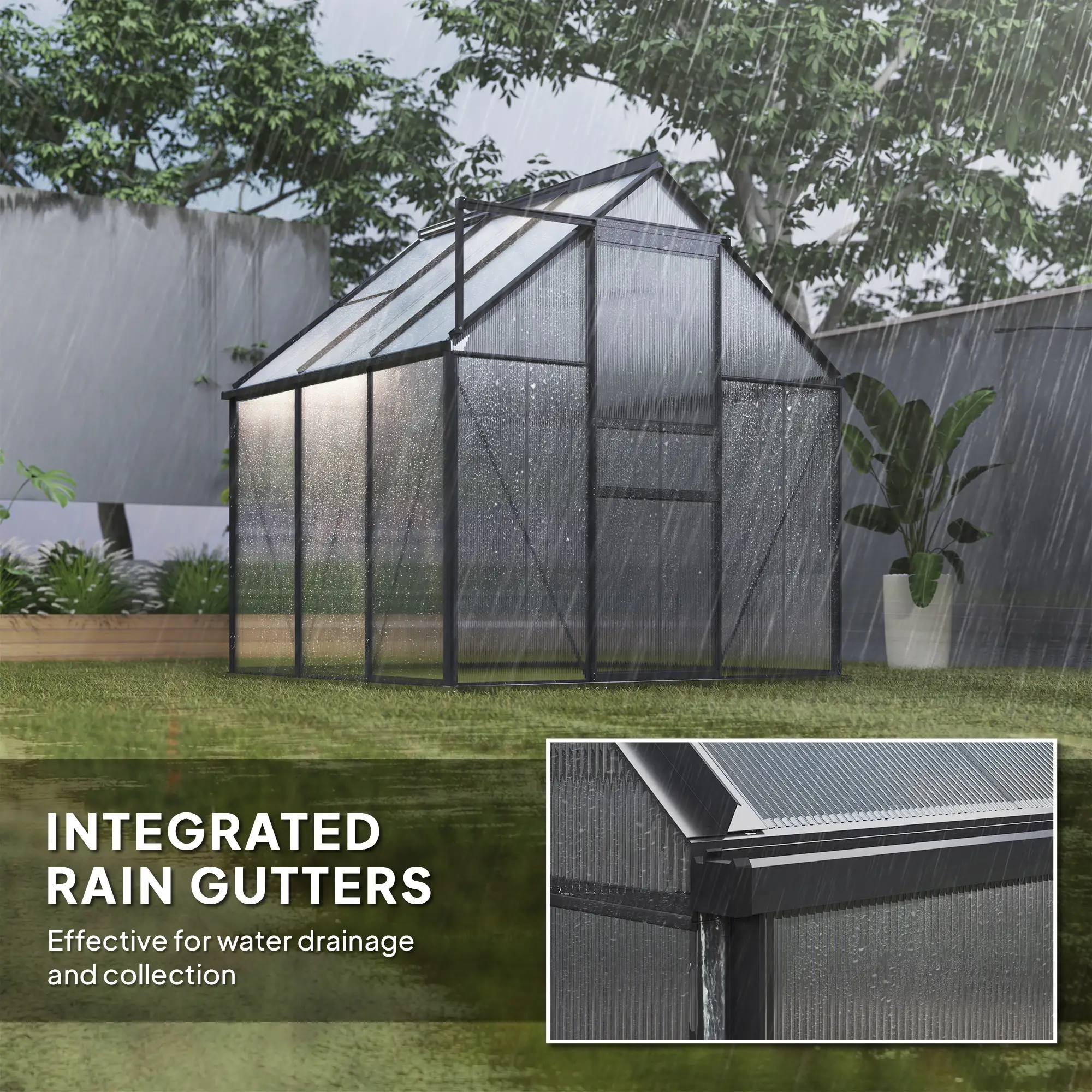 Outsunny 190 x 190cm Polycarbonate Greenhouse, Grey - Image 7