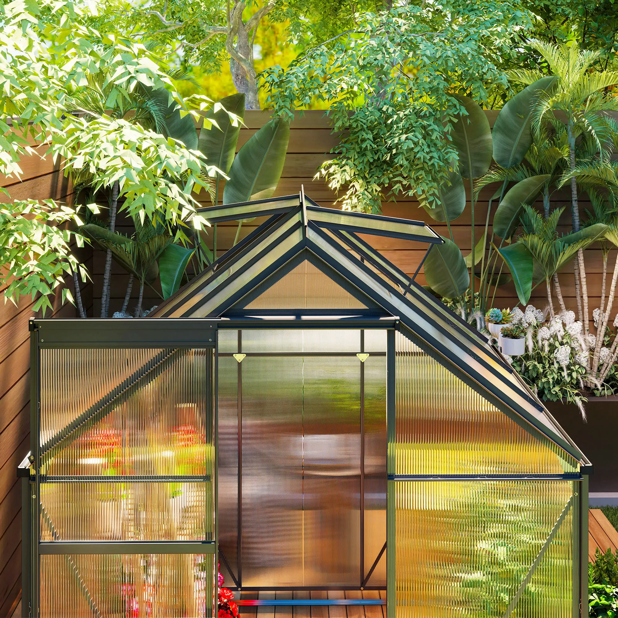 Outsunny 190 x 190cm Polycarbonate Greenhouse, Grey - Image 8