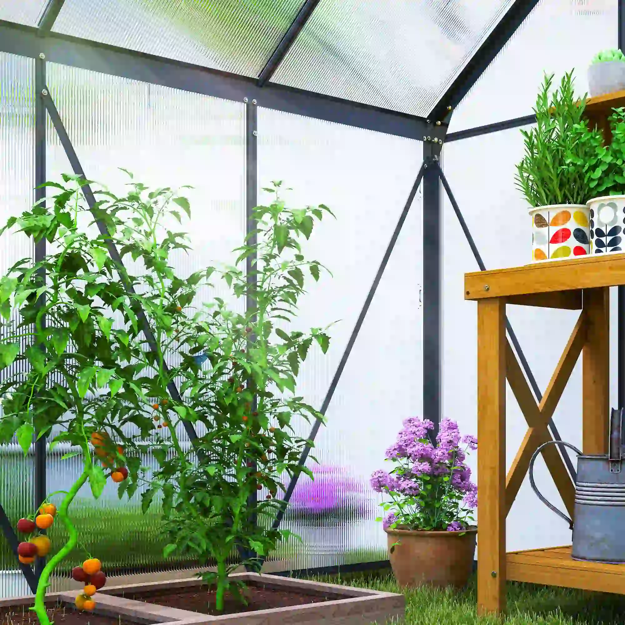 Outsunny 190 x 190cm Polycarbonate Greenhouse, Grey - Image 9