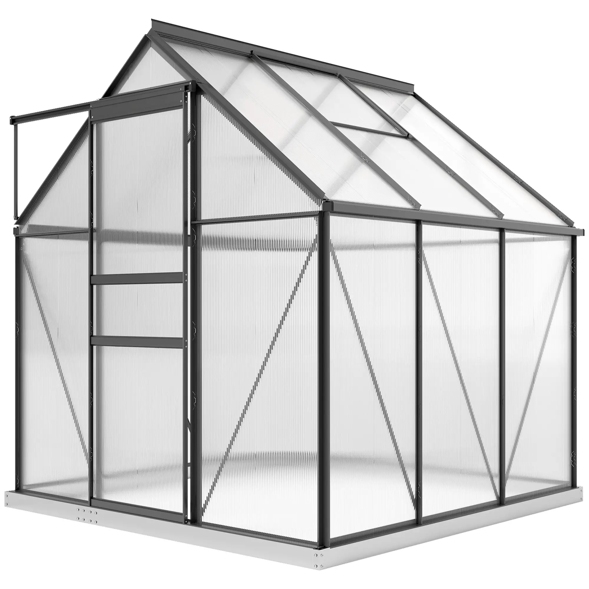 Outsunny 190 x 190cm Polycarbonate Greenhouse, Grey - Image 11