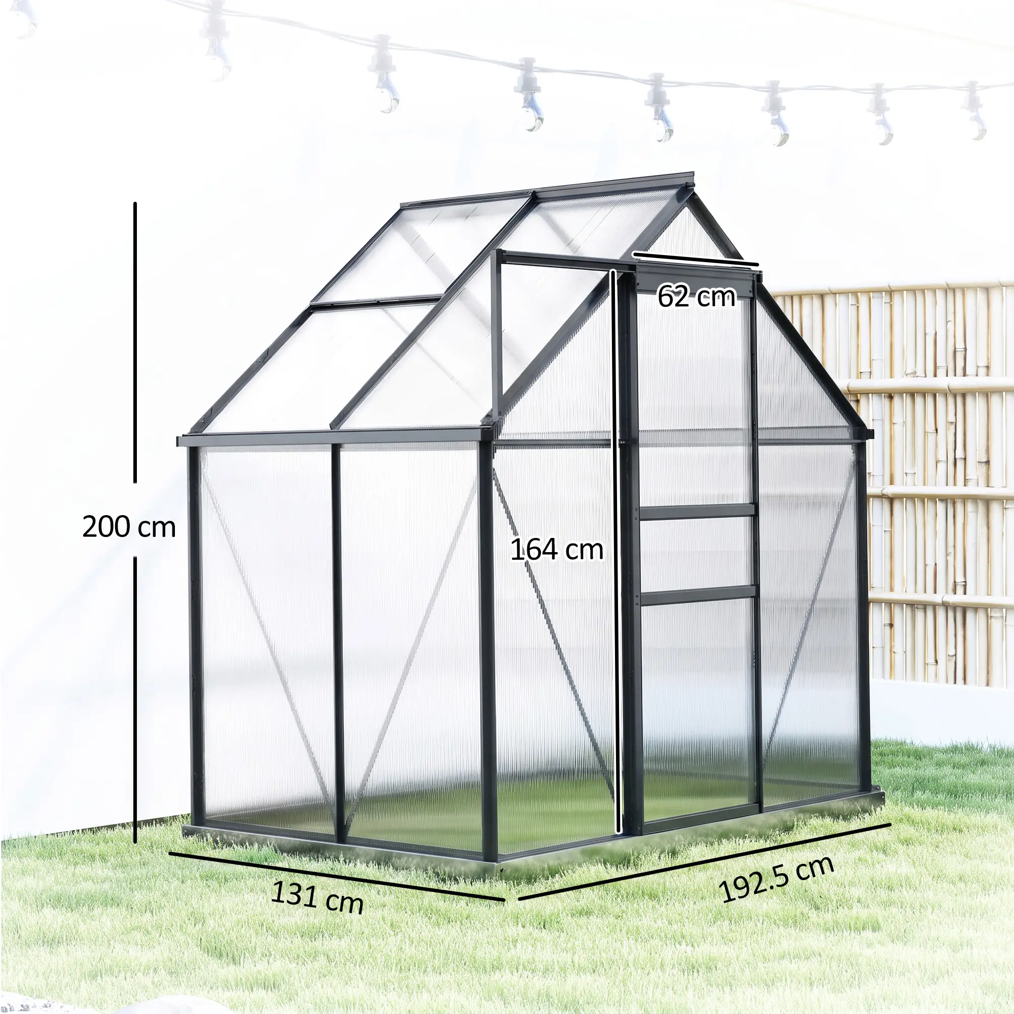 Outsunny 192.5 x 131cm Polycarbonate Greenhouse, Grey - Image 3