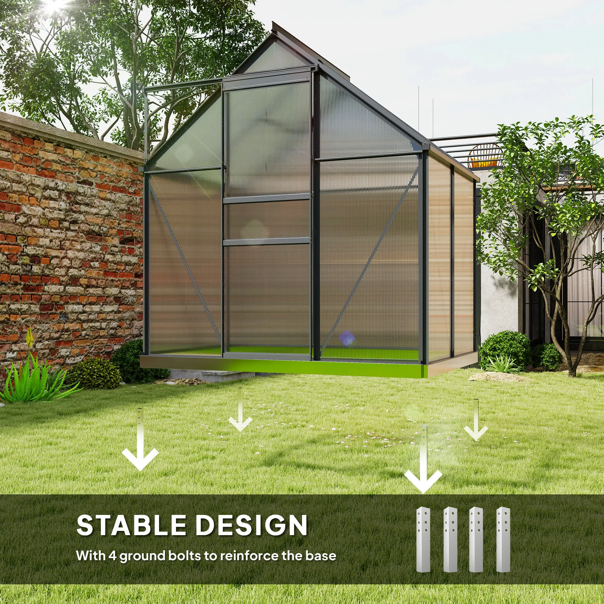 Outsunny 192.5 x 131cm Polycarbonate Greenhouse, Grey - Image 6
