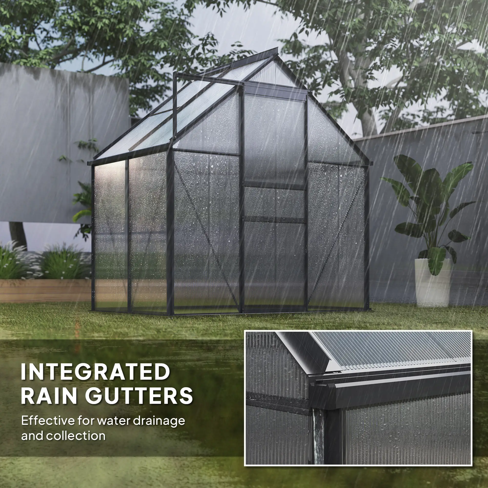 Outsunny 192.5 x 131cm Polycarbonate Greenhouse, Grey - Image 7