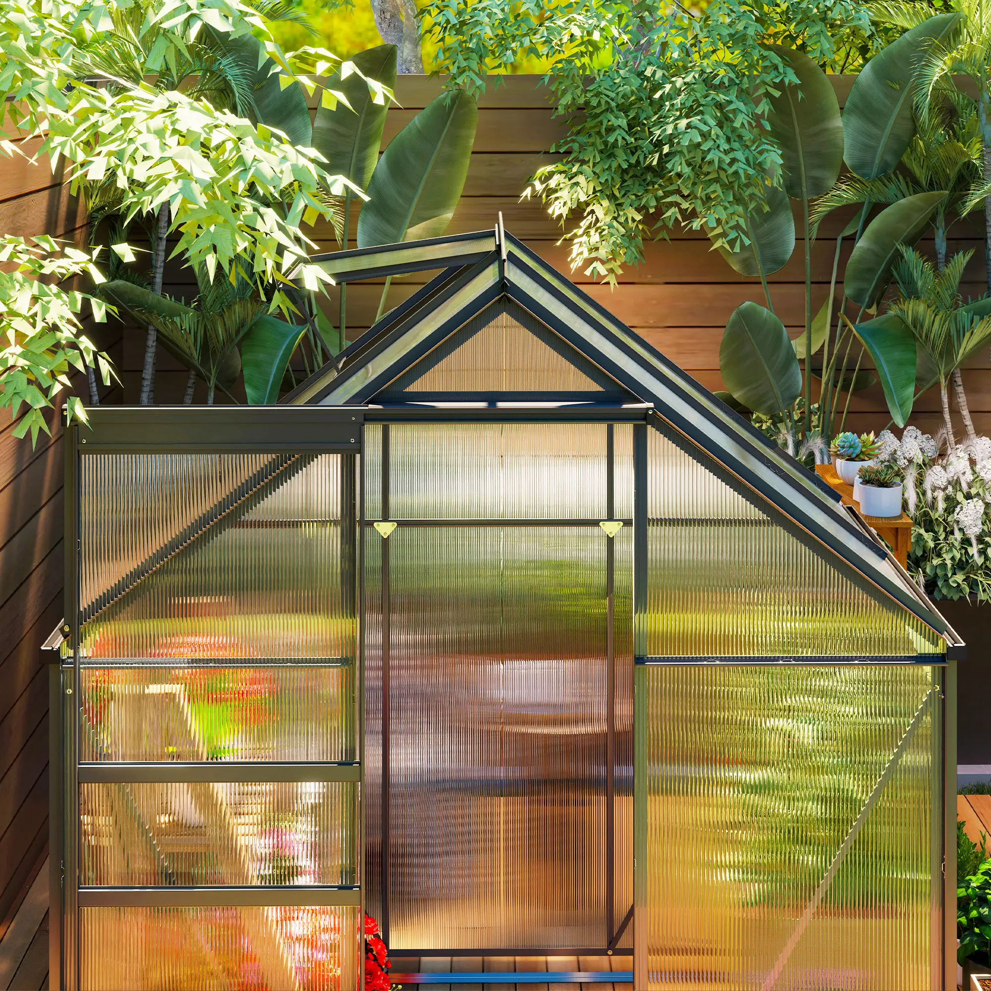 Outsunny 192.5 x 131cm Polycarbonate Greenhouse, Grey - Image 8