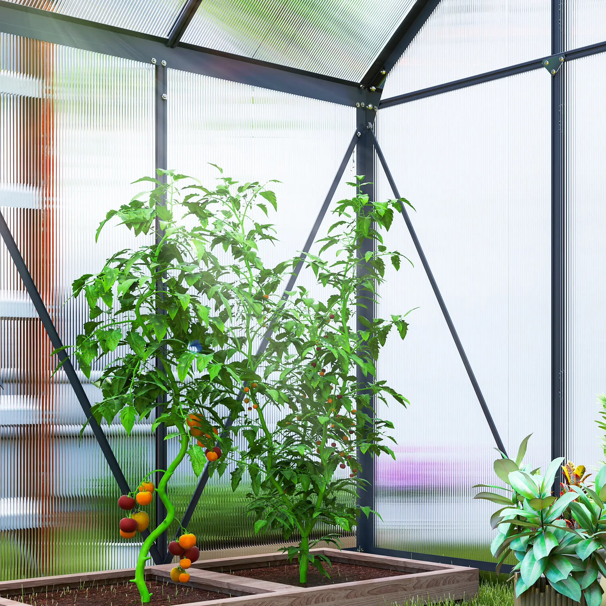 Outsunny 192.5 x 131cm Polycarbonate Greenhouse, Grey - Image 9