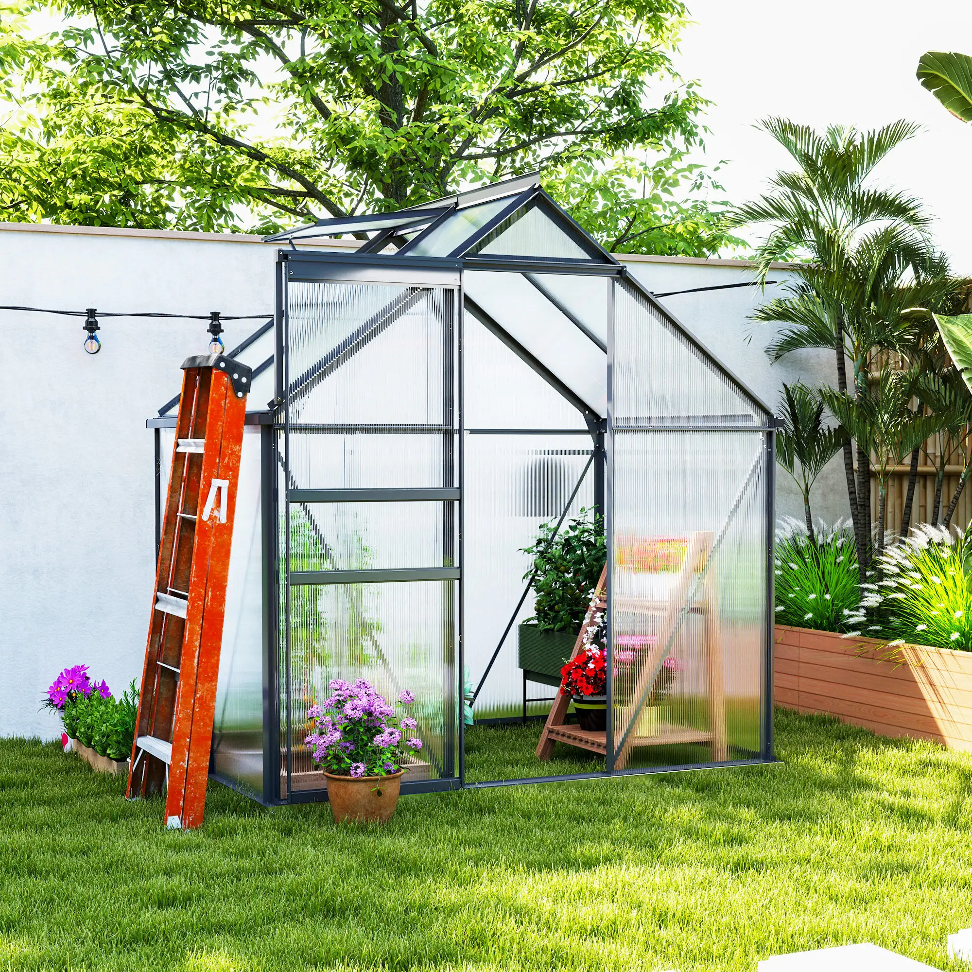 Outsunny 192.5 x 131cm Polycarbonate Greenhouse, Grey - Image 14
