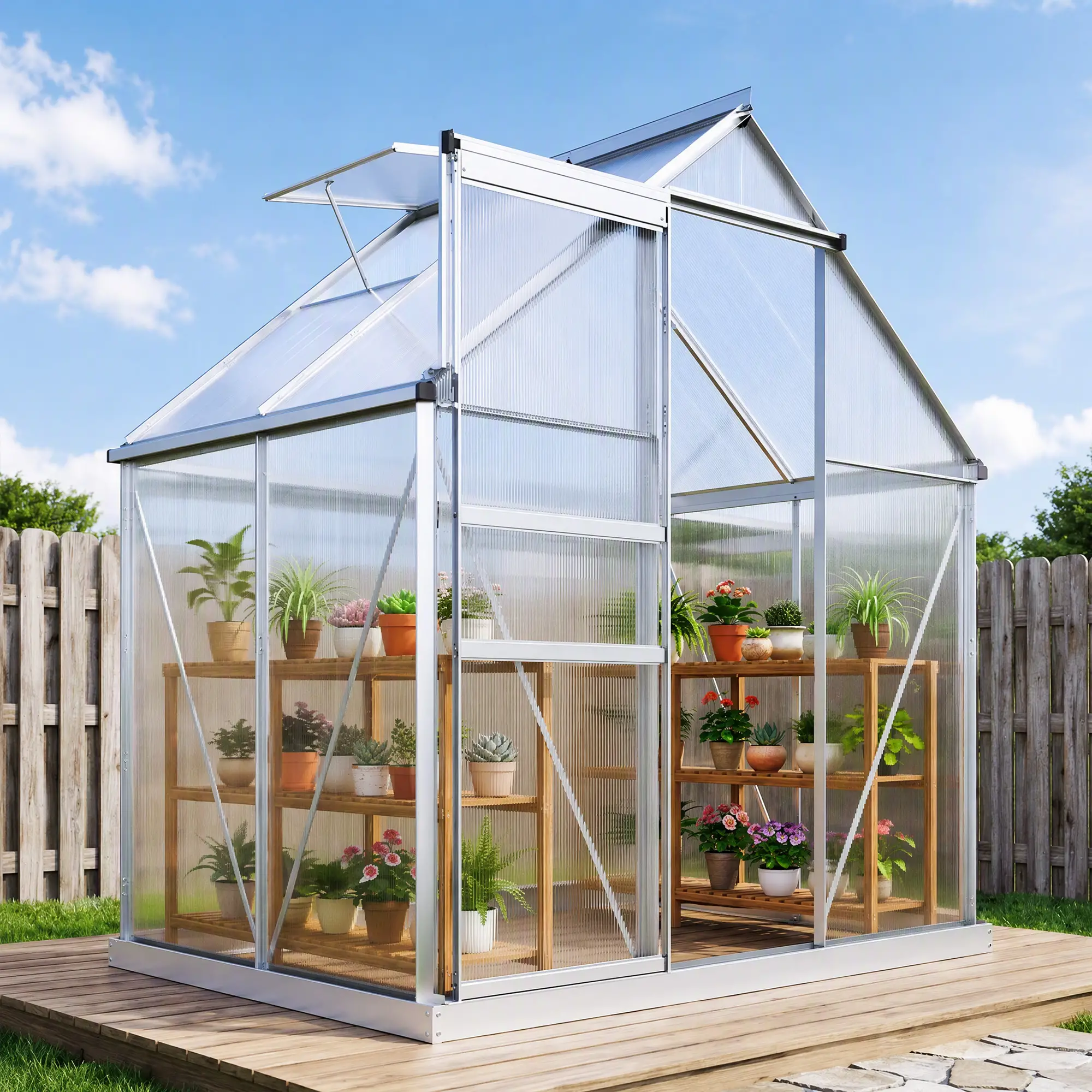 Outsunny 192.5 x 131cm Polycarbonate Greenhouse, Silver - Image 2
