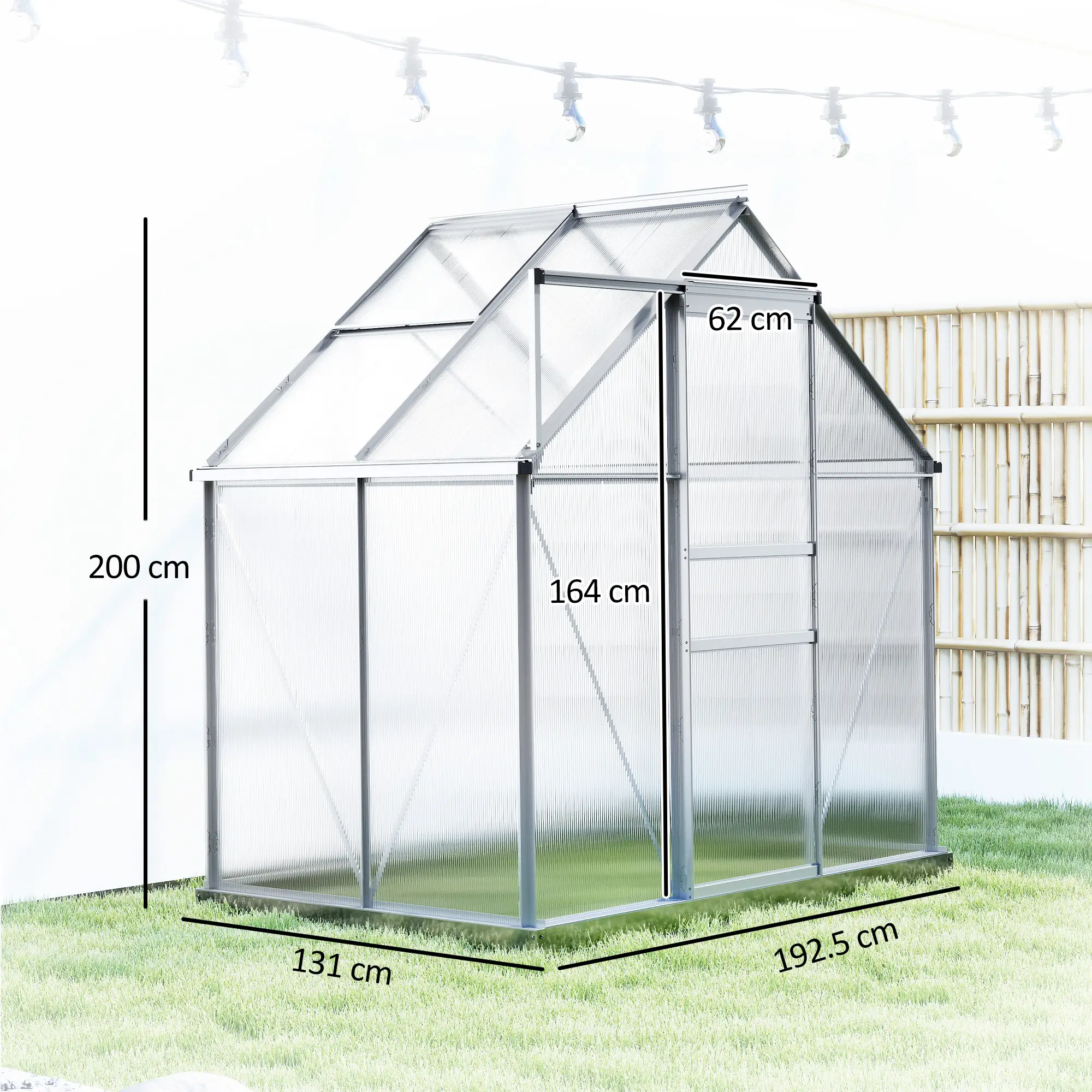 Outsunny 192.5 x 131cm Polycarbonate Greenhouse, Silver - Image 3