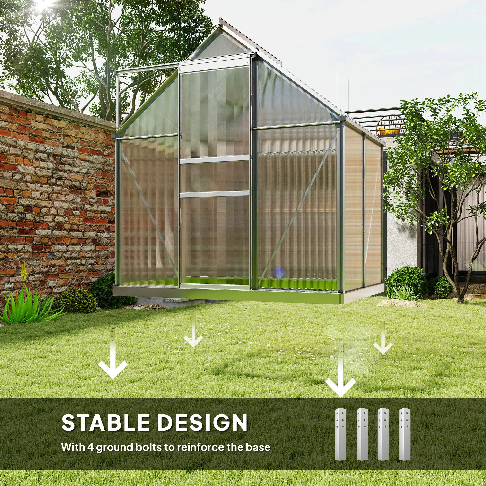 Outsunny 192.5 x 131cm Polycarbonate Greenhouse, Silver - Image 6