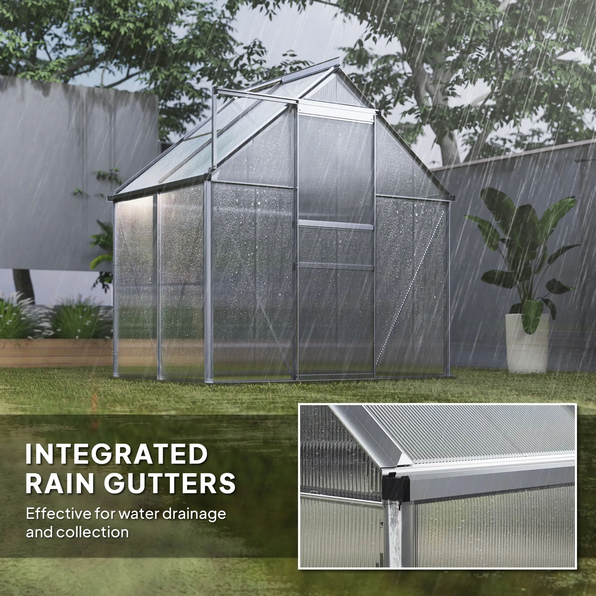 Outsunny 192.5 x 131cm Polycarbonate Greenhouse, Silver - Image 7