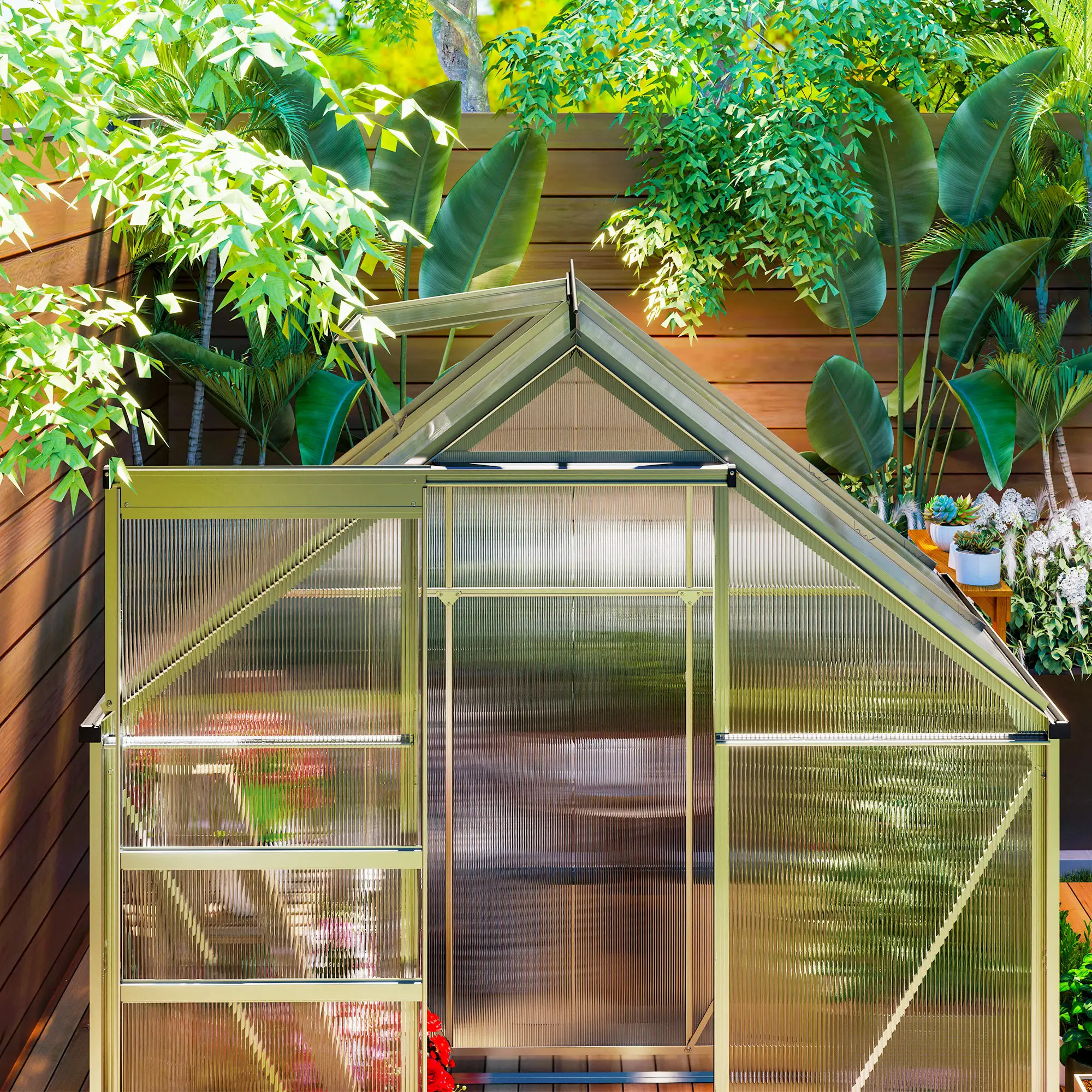 Outsunny 192.5 x 131cm Polycarbonate Greenhouse, Silver - Image 8