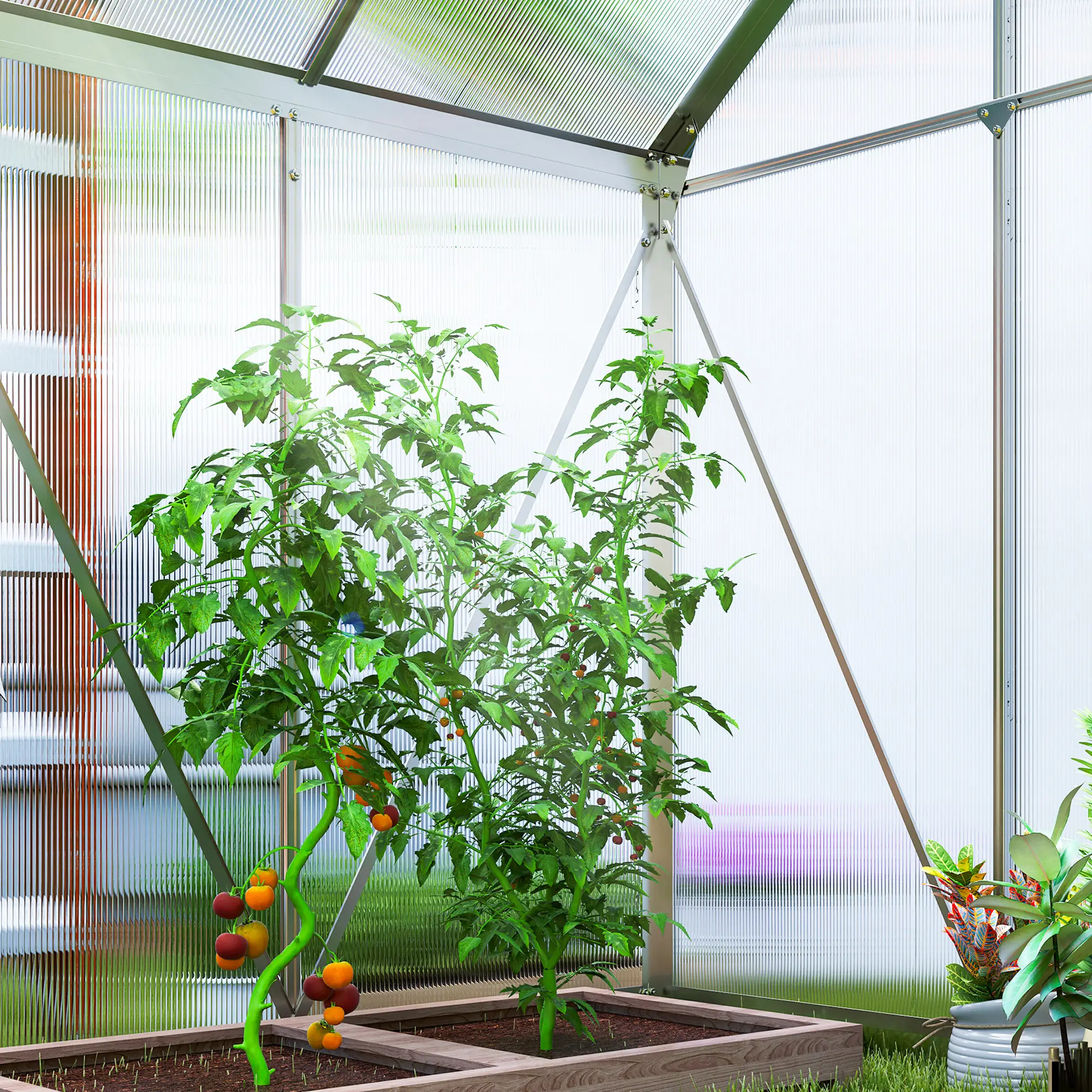 Outsunny 192.5 x 131cm Polycarbonate Greenhouse, Silver - Image 9