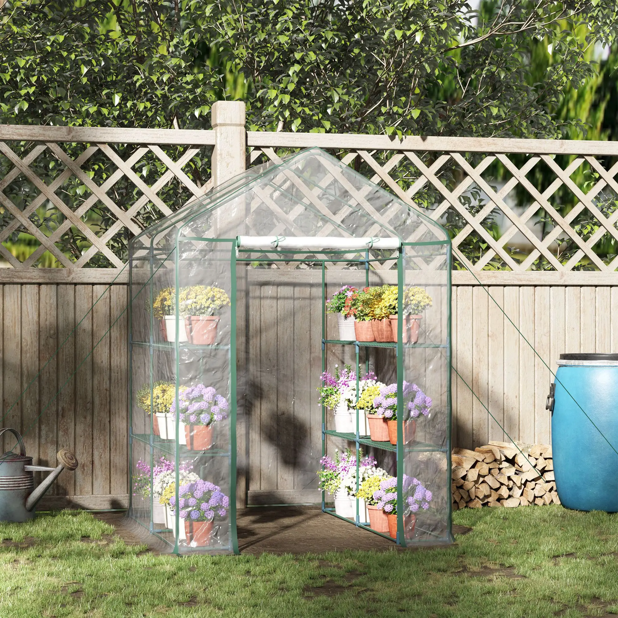 Outsunny 143 x 143cm Walk-in Greenhouse, Green / Clear - Image 2