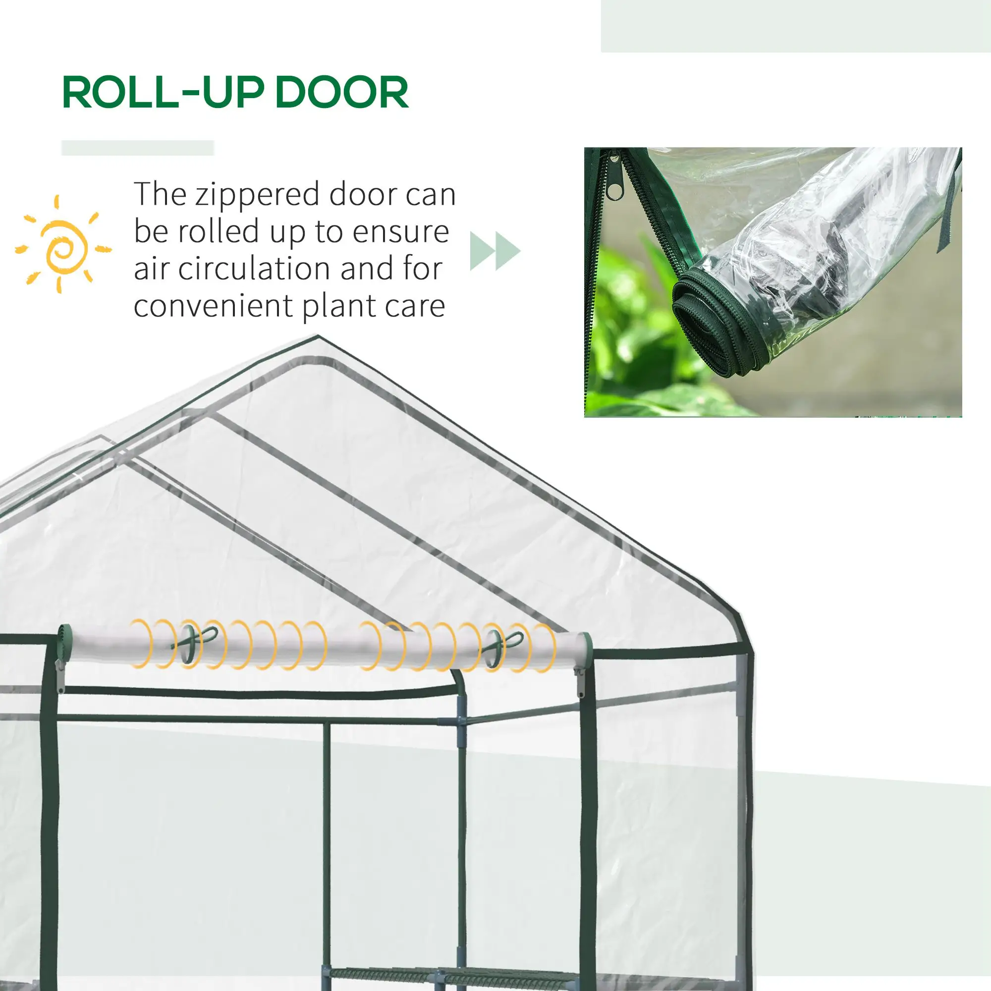 Outsunny 143 x 143cm Walk-in Greenhouse, Green / Clear - Image 6