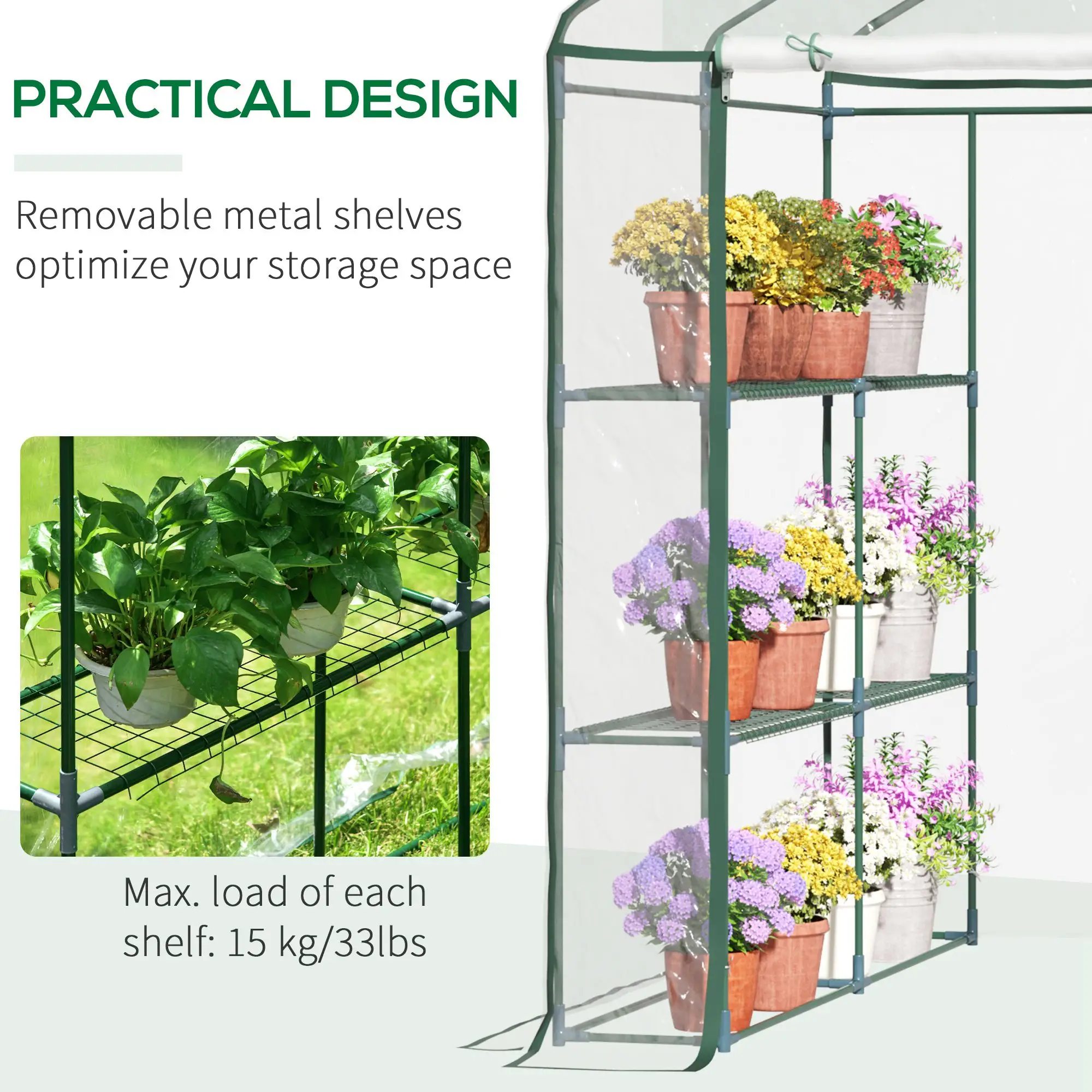 Outsunny 143 x 143cm Walk-in Greenhouse, Green / Clear - Image 7