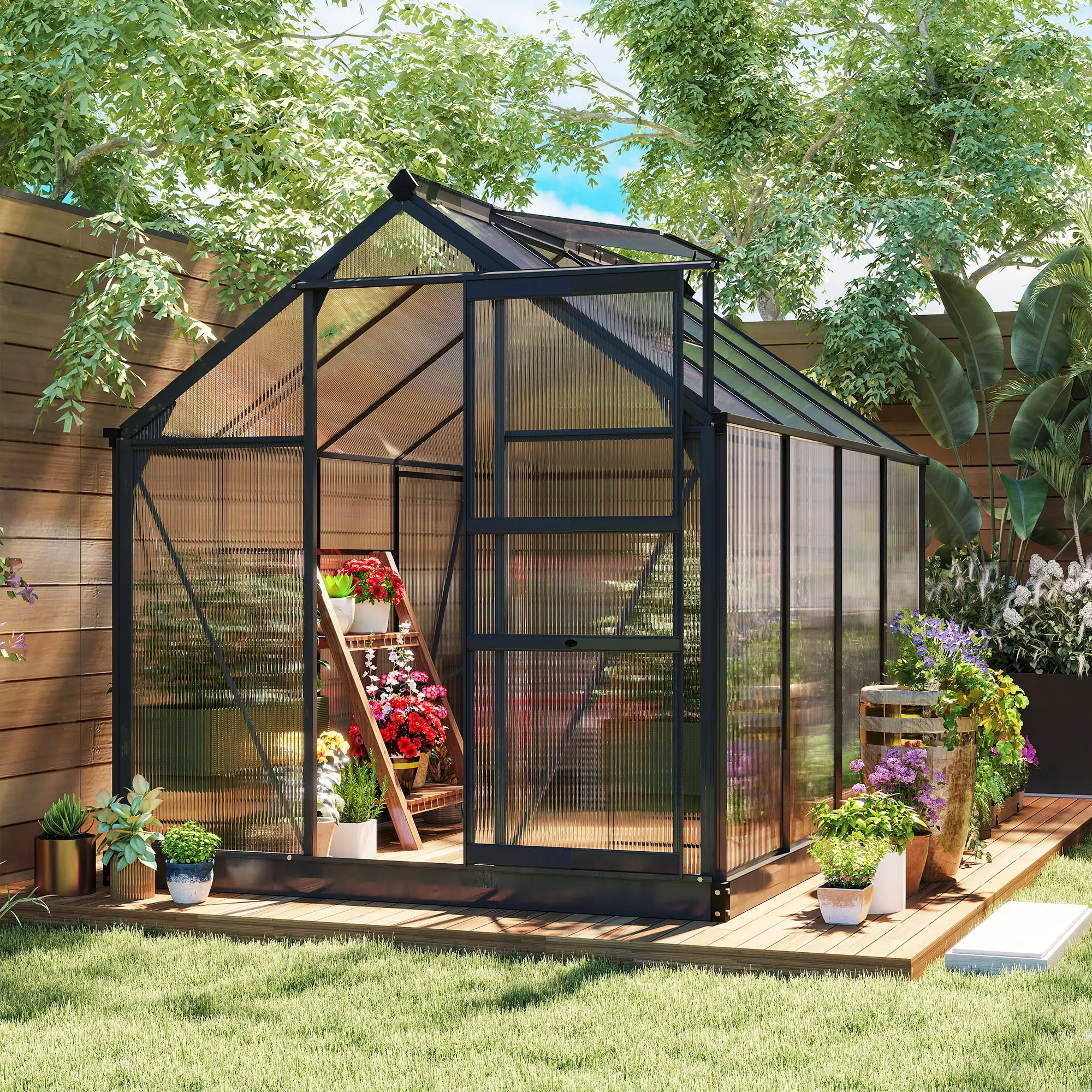 Outsunny 6 x 8ft Polycarbonate Greenhouse, Grey - Image 2