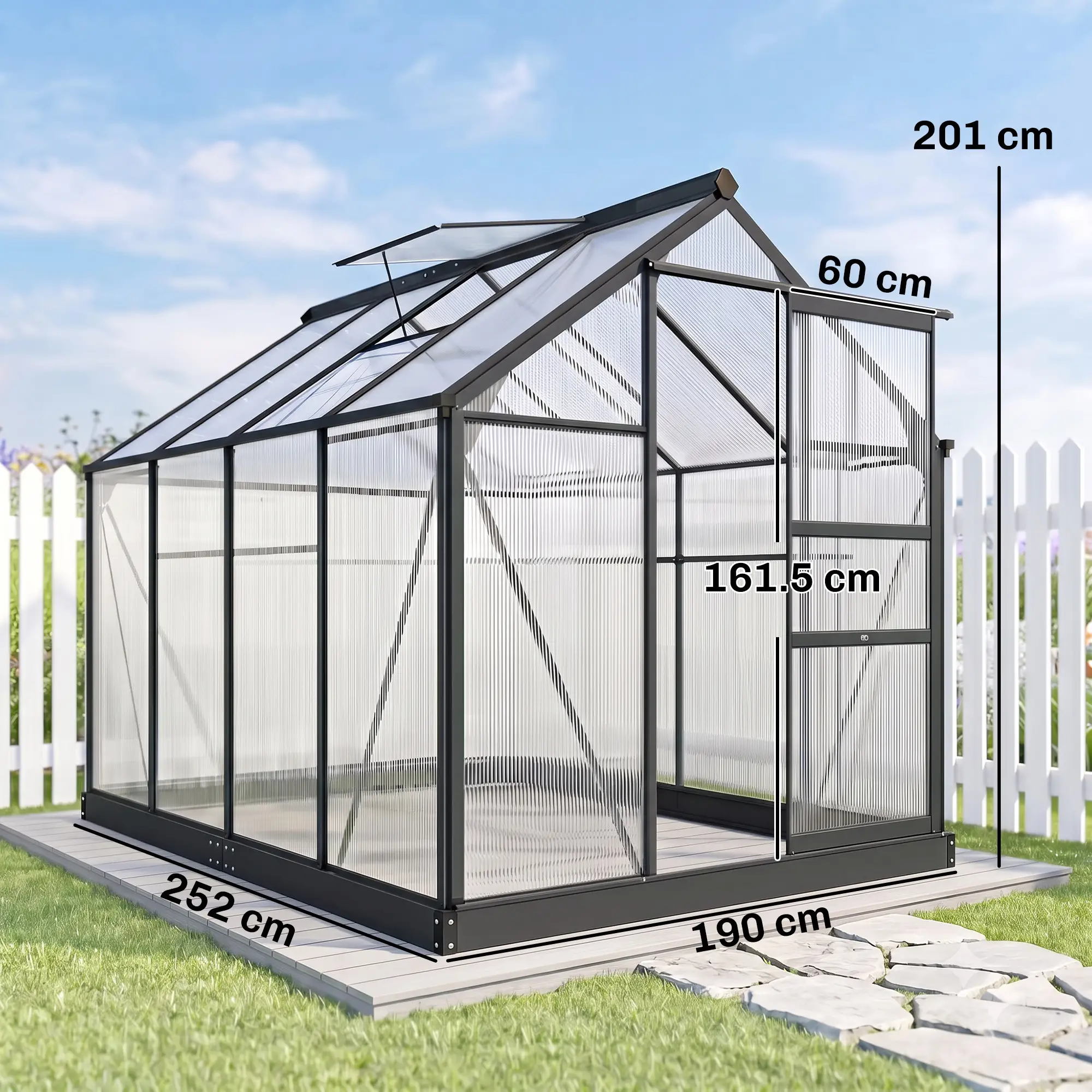 Outsunny 6 x 8ft Polycarbonate Greenhouse, Grey - Image 3