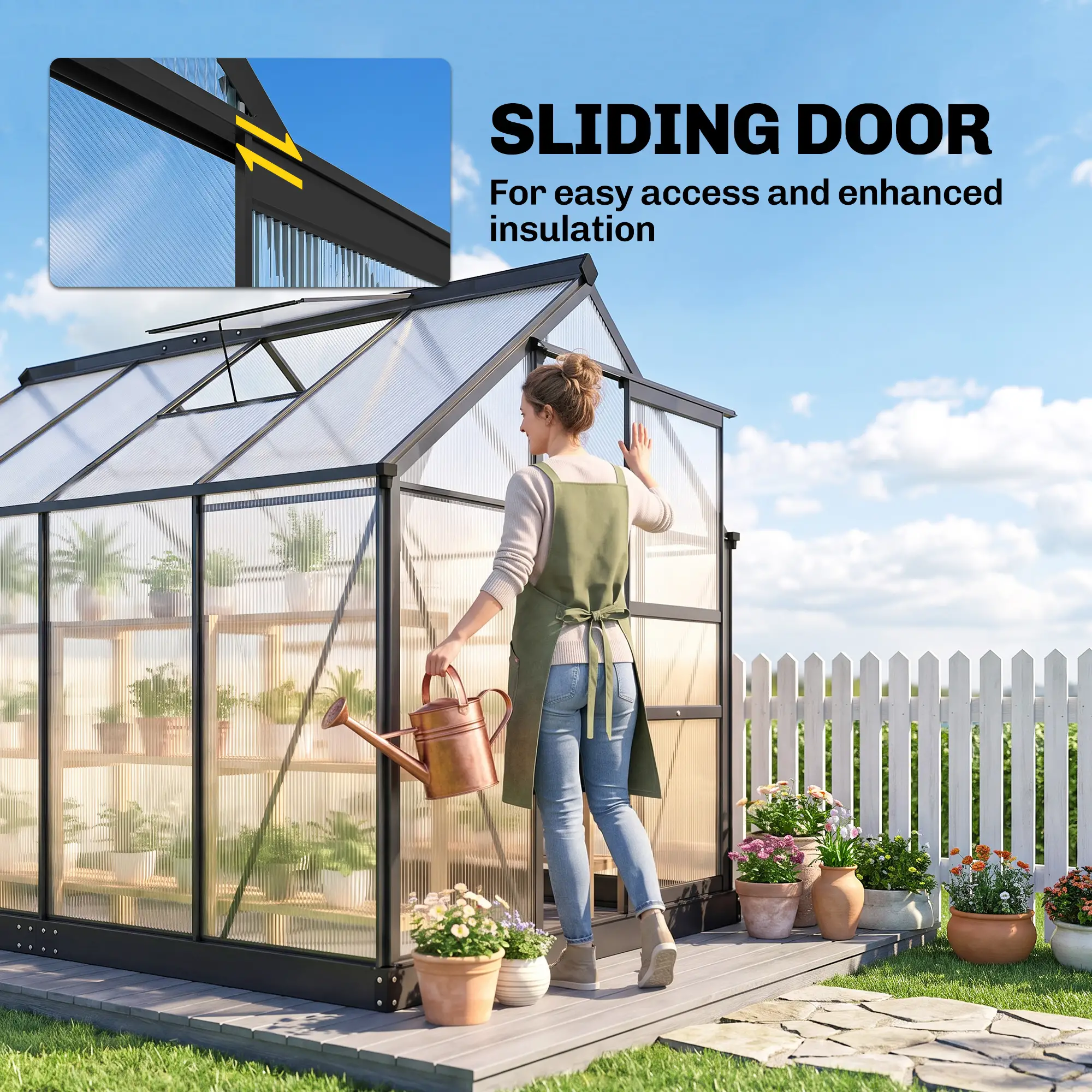Outsunny 6 x 8ft Polycarbonate Greenhouse, Grey - Image 4