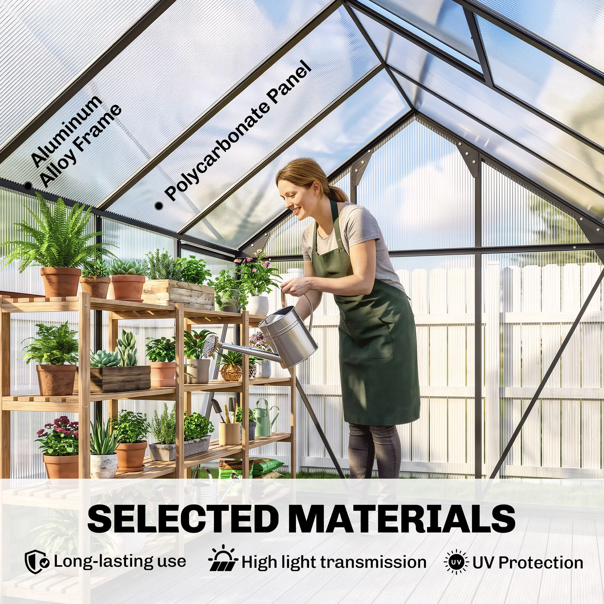 Outsunny 6 x 8ft Polycarbonate Greenhouse, Grey - Image 6