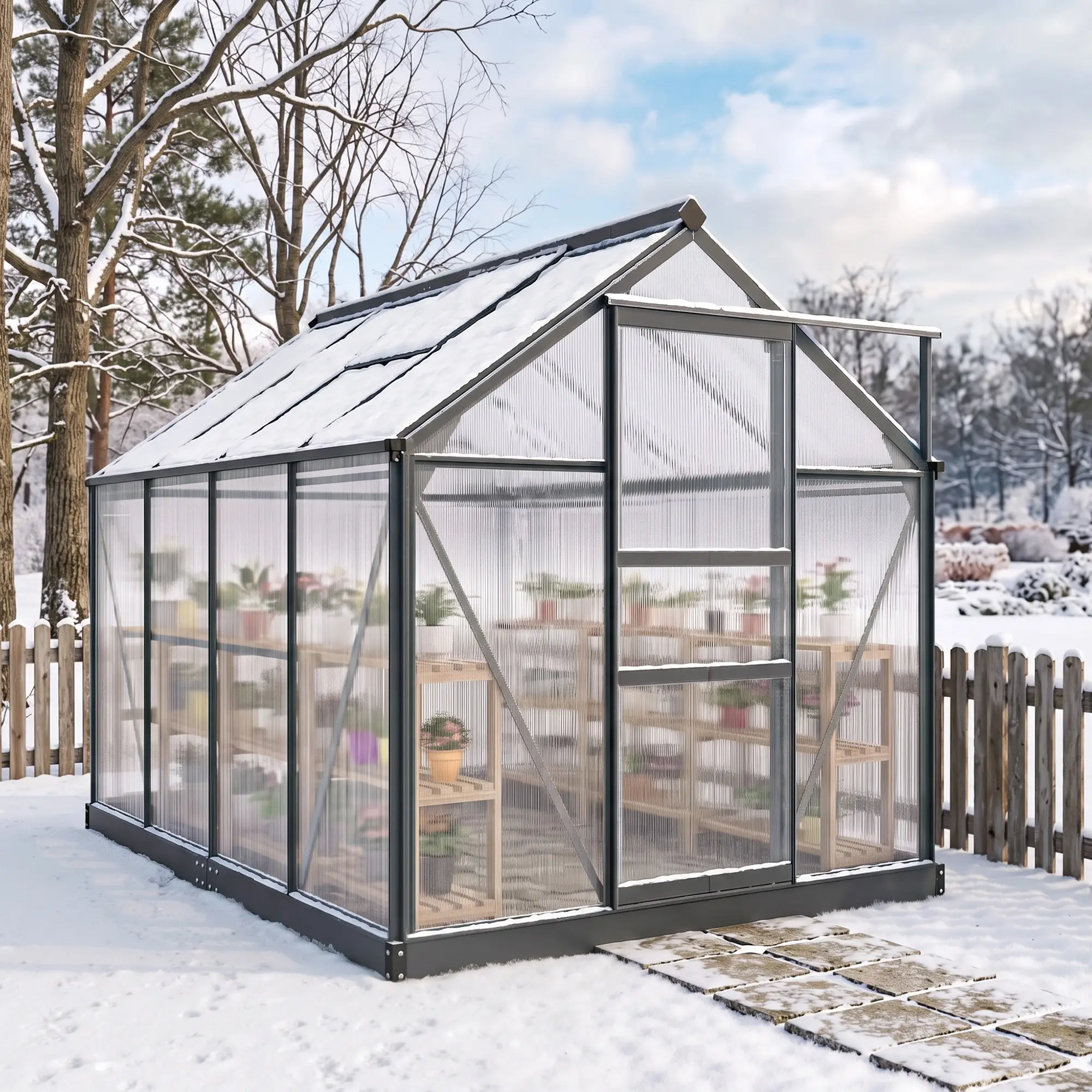 Outsunny 6 x 8ft Polycarbonate Greenhouse, Grey - Image 8
