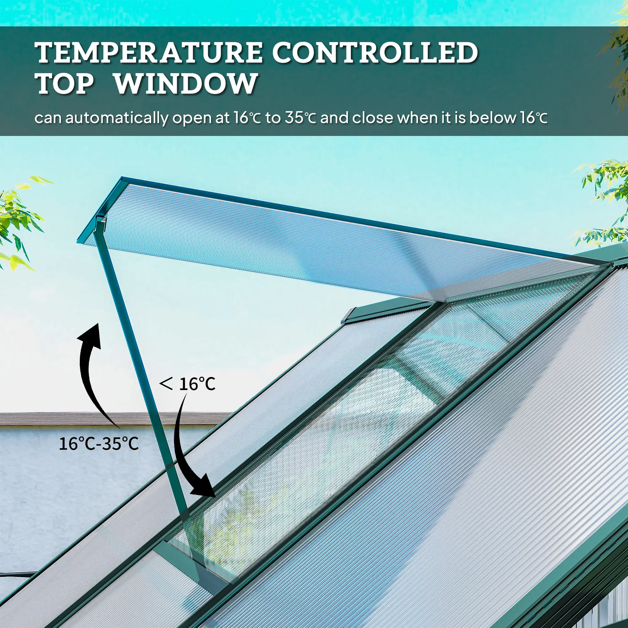 Outsunny 6 x 6ft Polycarbonate Greenhouse, Green - Image 6