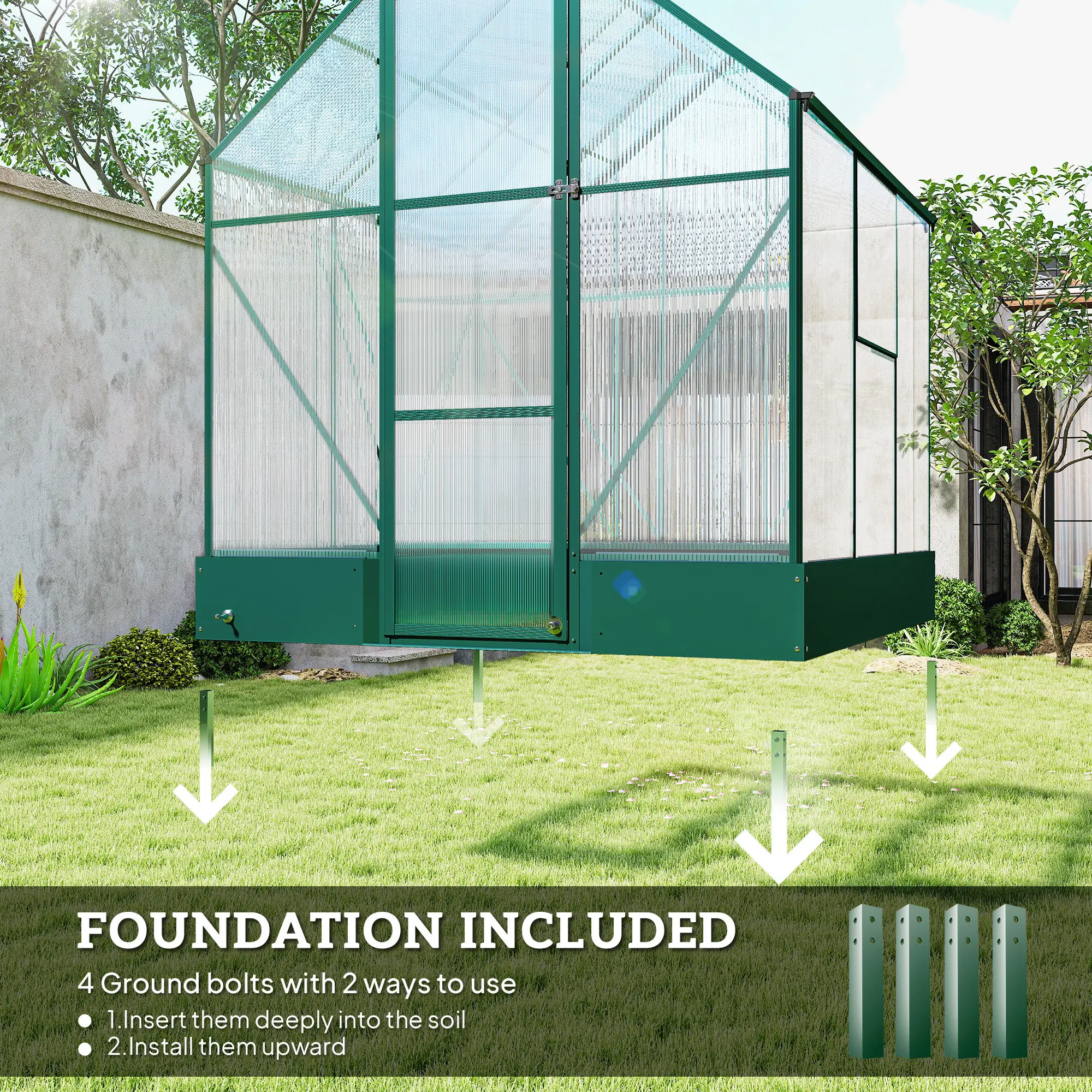 Outsunny 6 x 6ft Polycarbonate Greenhouse, Green - Image 7