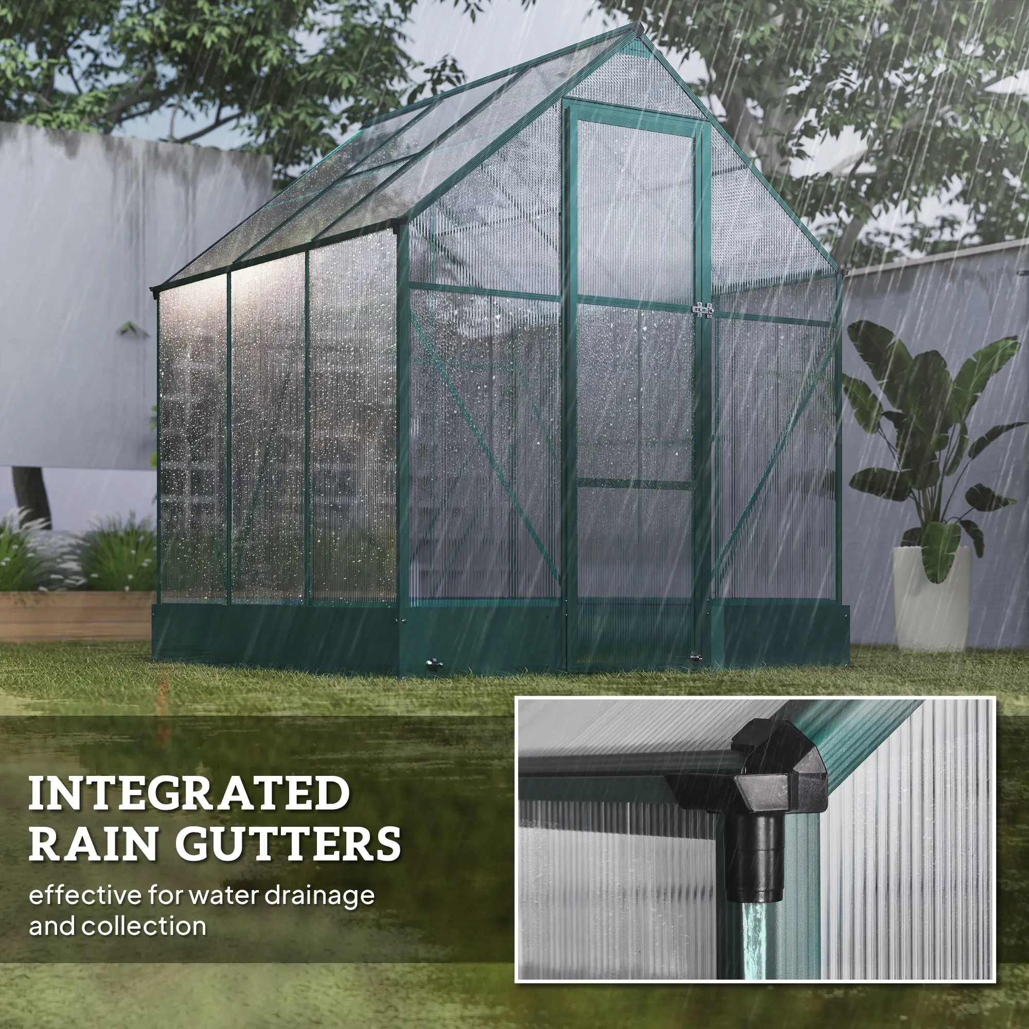 Outsunny 6 x 6ft Polycarbonate Greenhouse, Green - Image 8