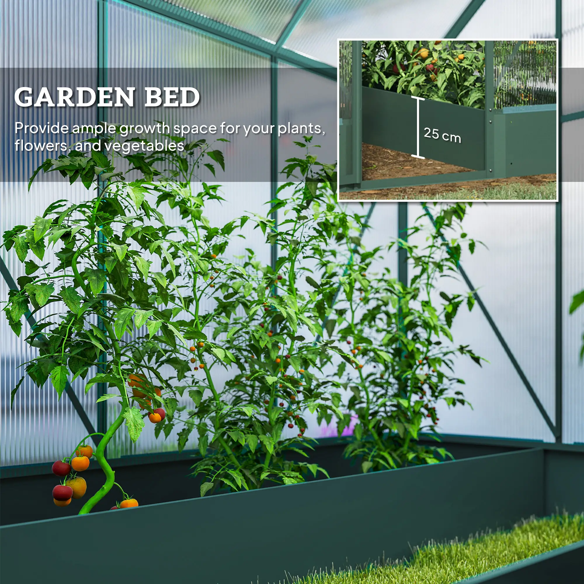 Outsunny 6 x 6ft Polycarbonate Greenhouse, Green - Image 9
