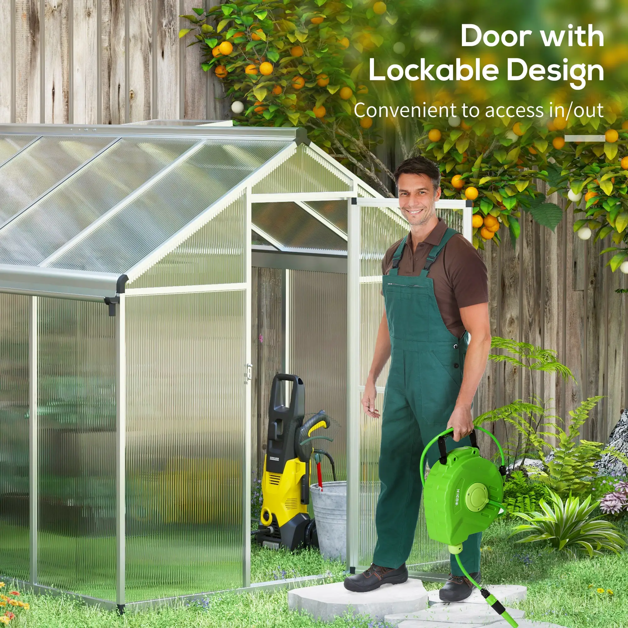 Outsunny 8 x 6ft Polycarbonate Greenhouse, Silver - Image 5