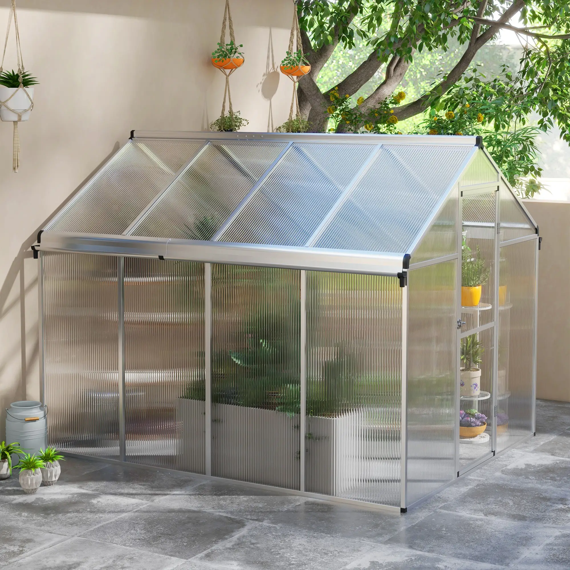 Outsunny 8 x 6ft Polycarbonate Greenhouse, Silver - Image 10