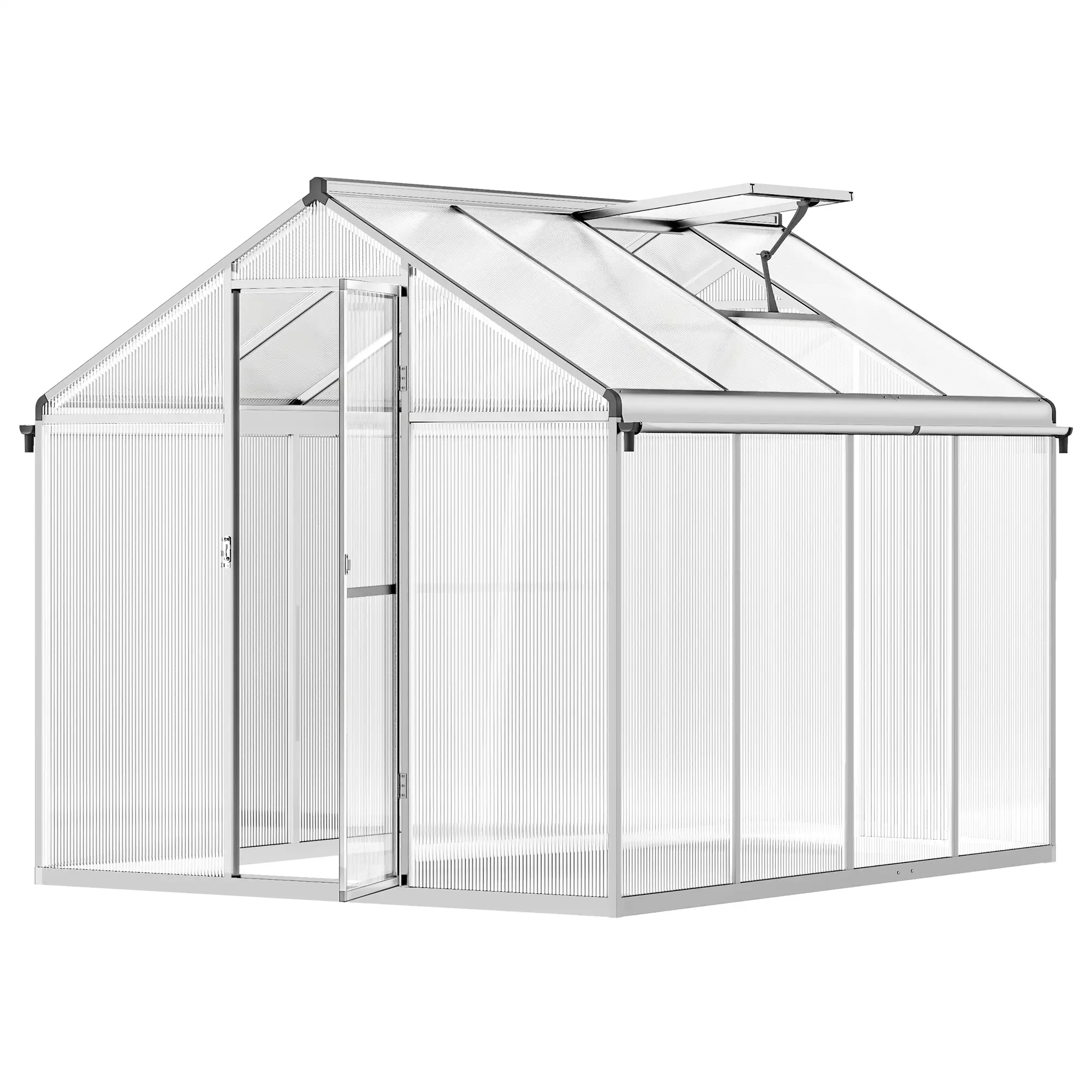 Outsunny 8 x 6ft Polycarbonate Greenhouse, Silver - Image 11