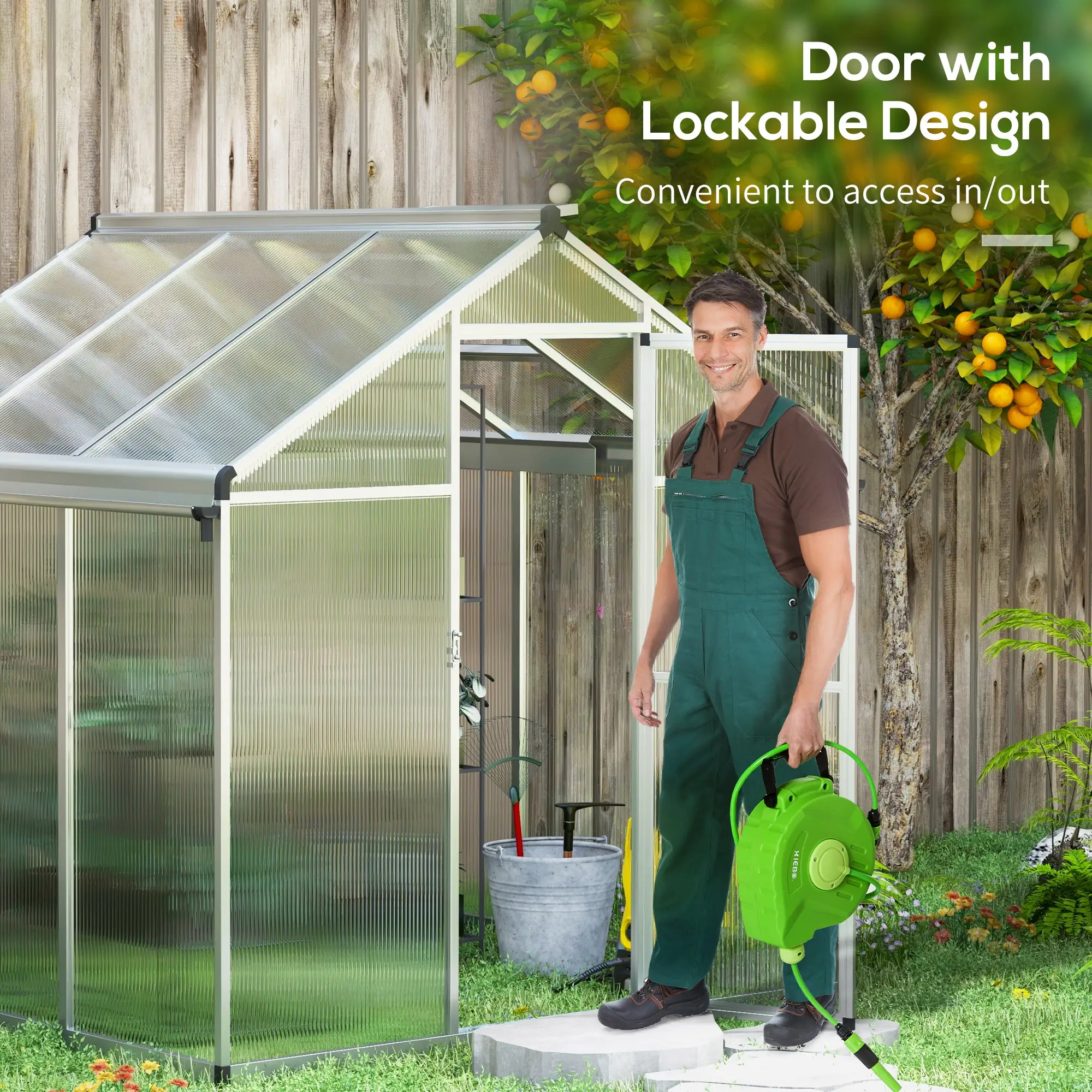 Outsunny 6 x 6ft Polycarbonate Greenhouse, Silver - Image 5