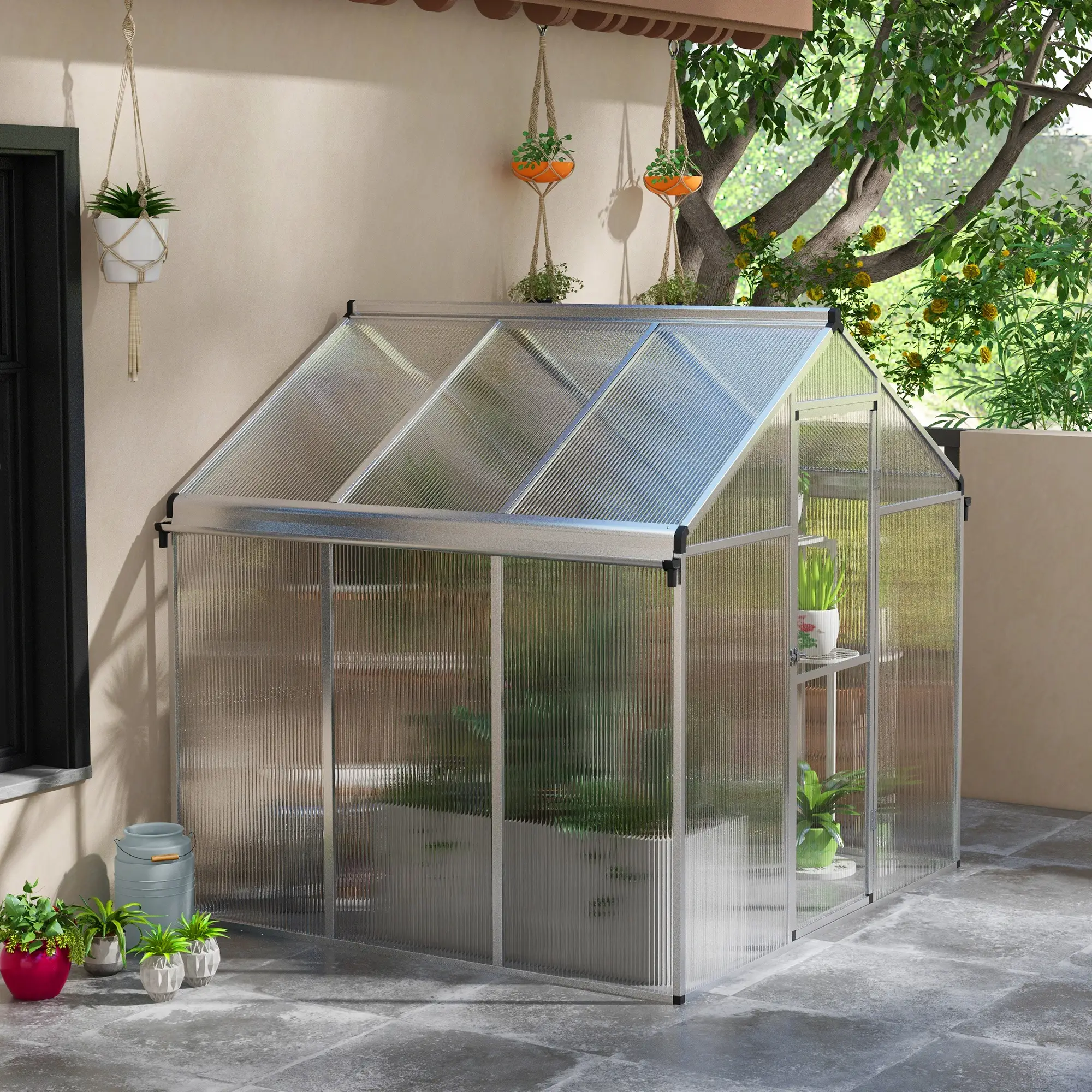 Outsunny 6 x 6ft Polycarbonate Greenhouse, Silver - Image 10