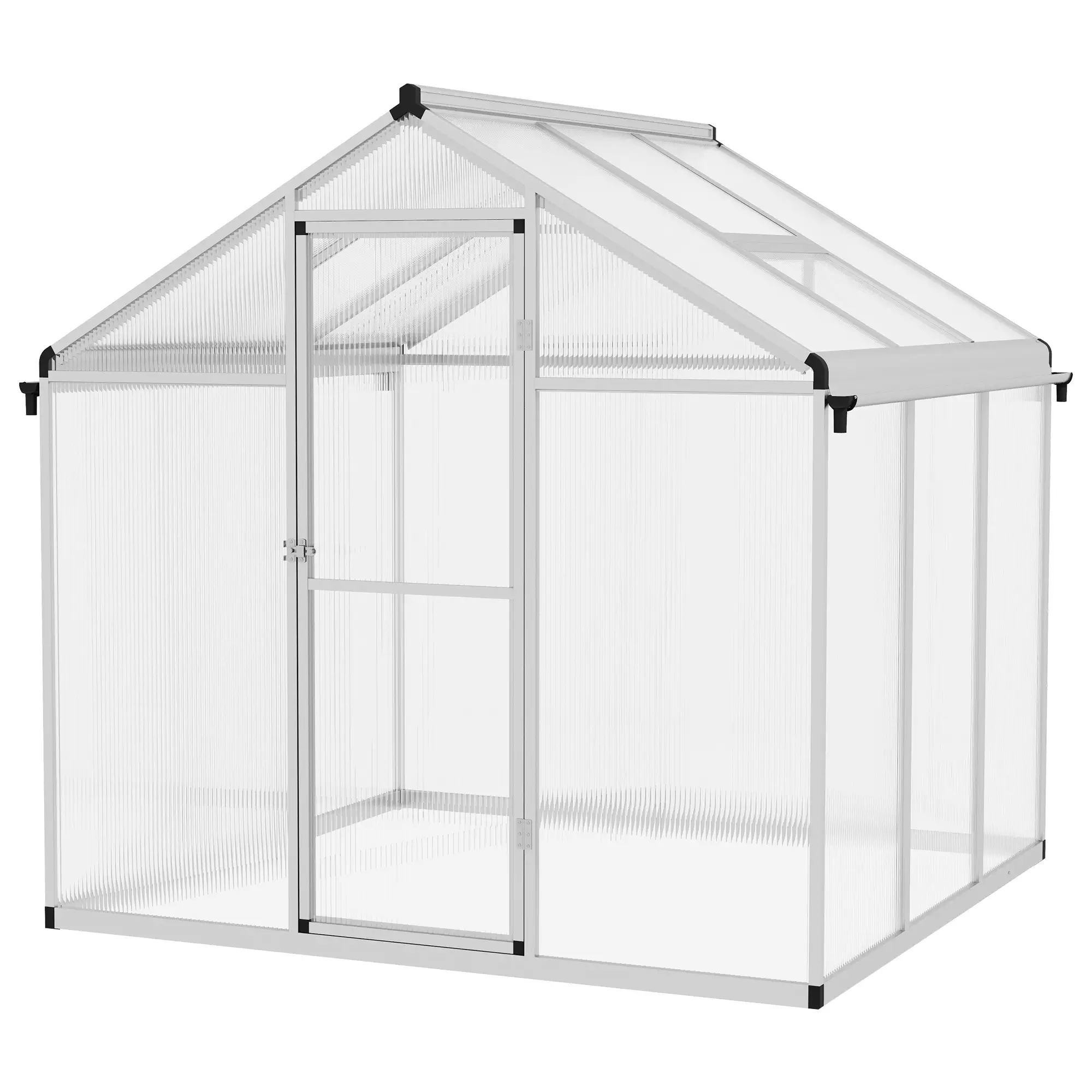 Outsunny 6 x 6ft Polycarbonate Greenhouse, Silver - Image 11