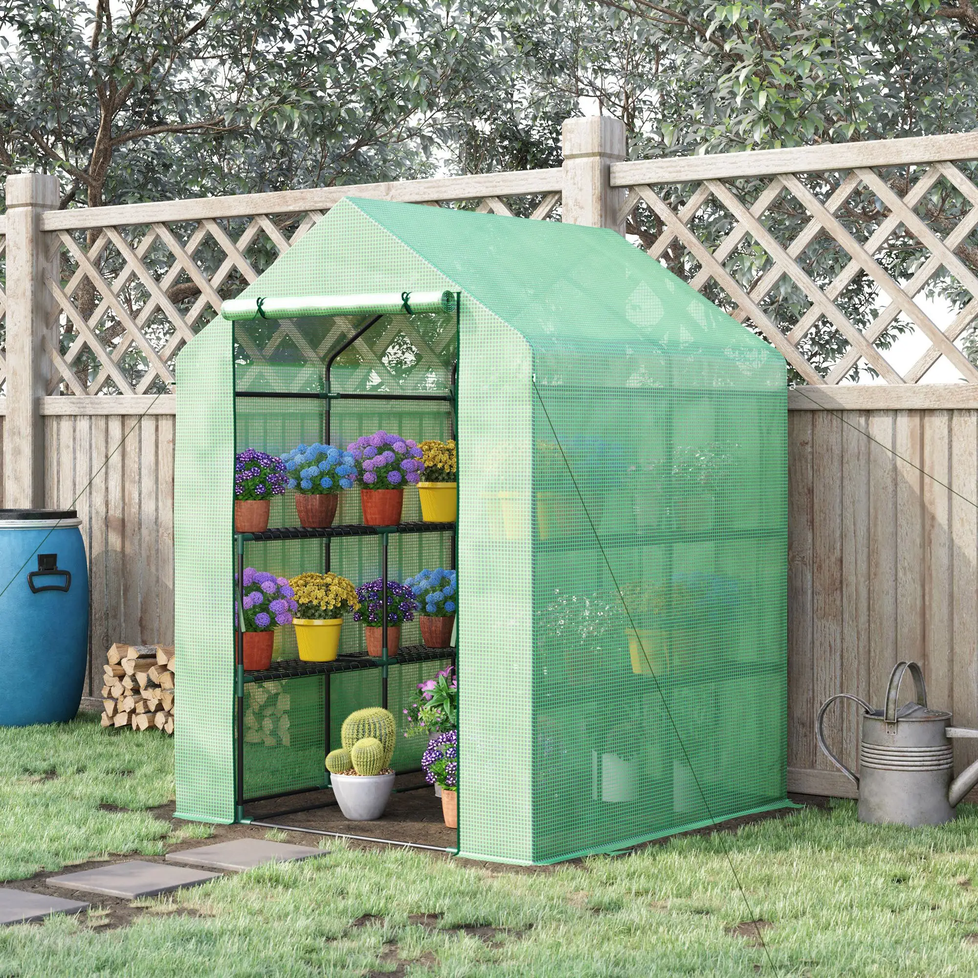 Outsunny 143 x 138cm Walk-in Greenhouse, Green - Image 2