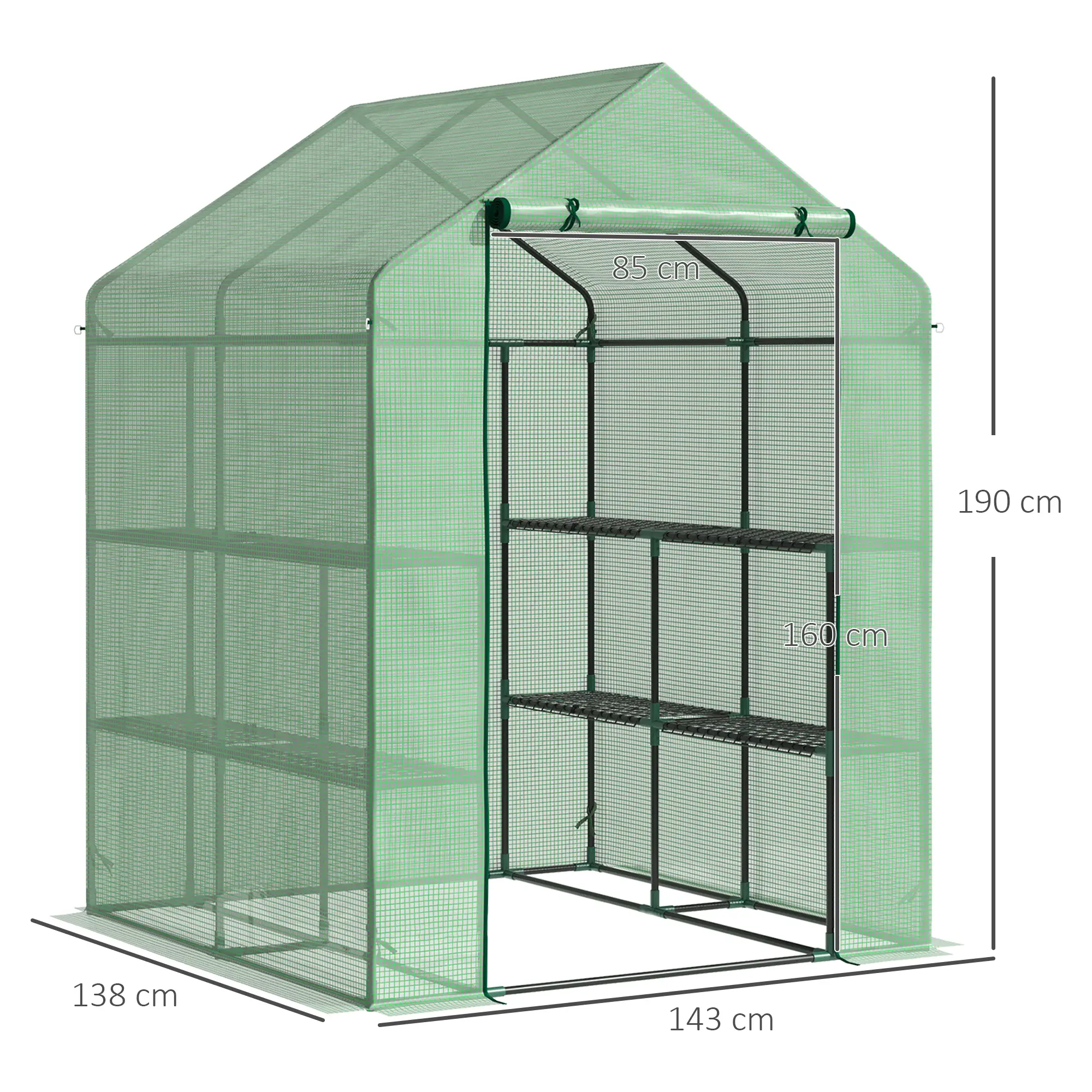 Outsunny 143 x 138cm Walk-in Greenhouse, Green - Image 3